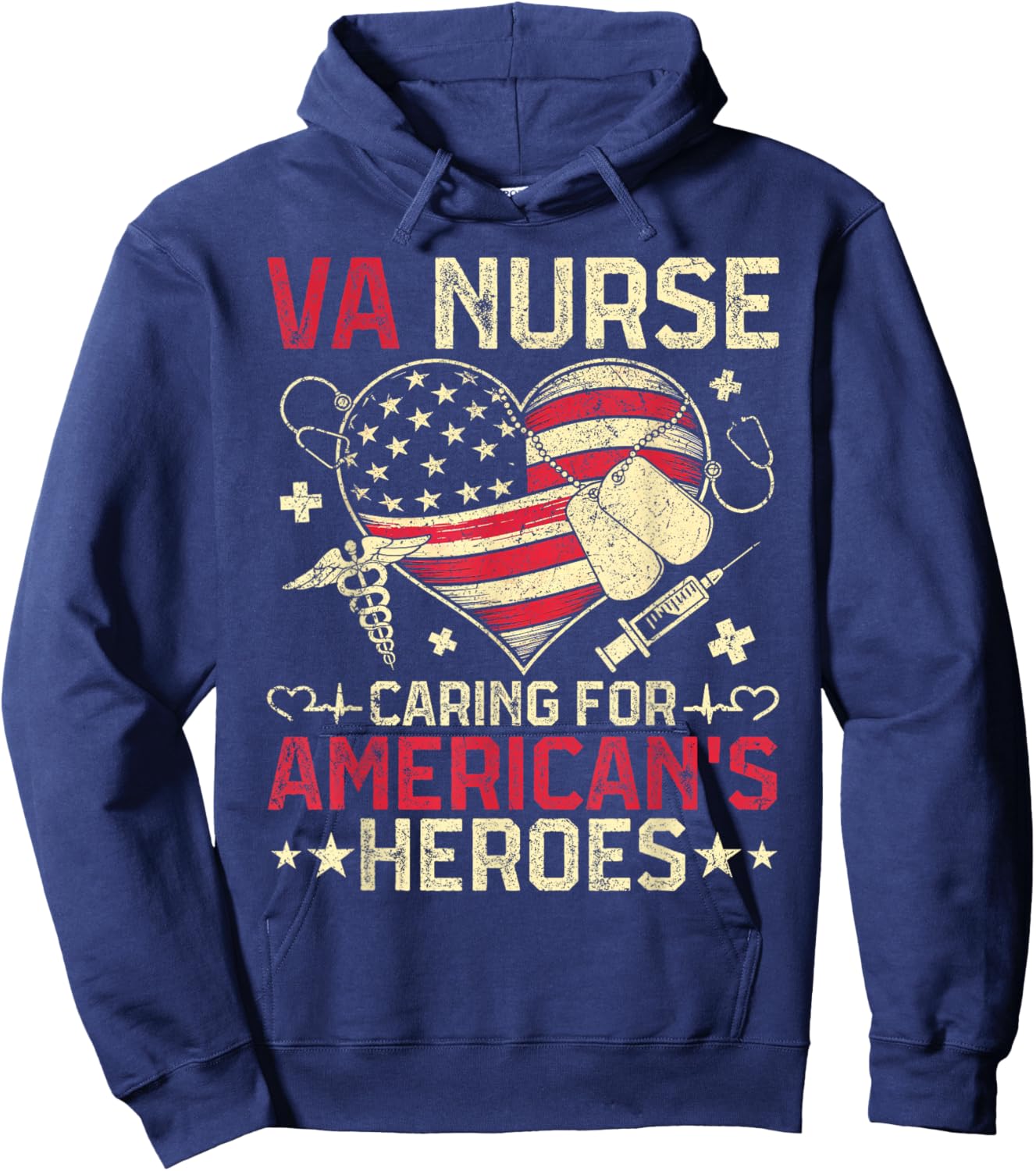 VA Nurse Caring for America's Heroes Veterans Day USA Heart Hoodie - Hoodie | Navy