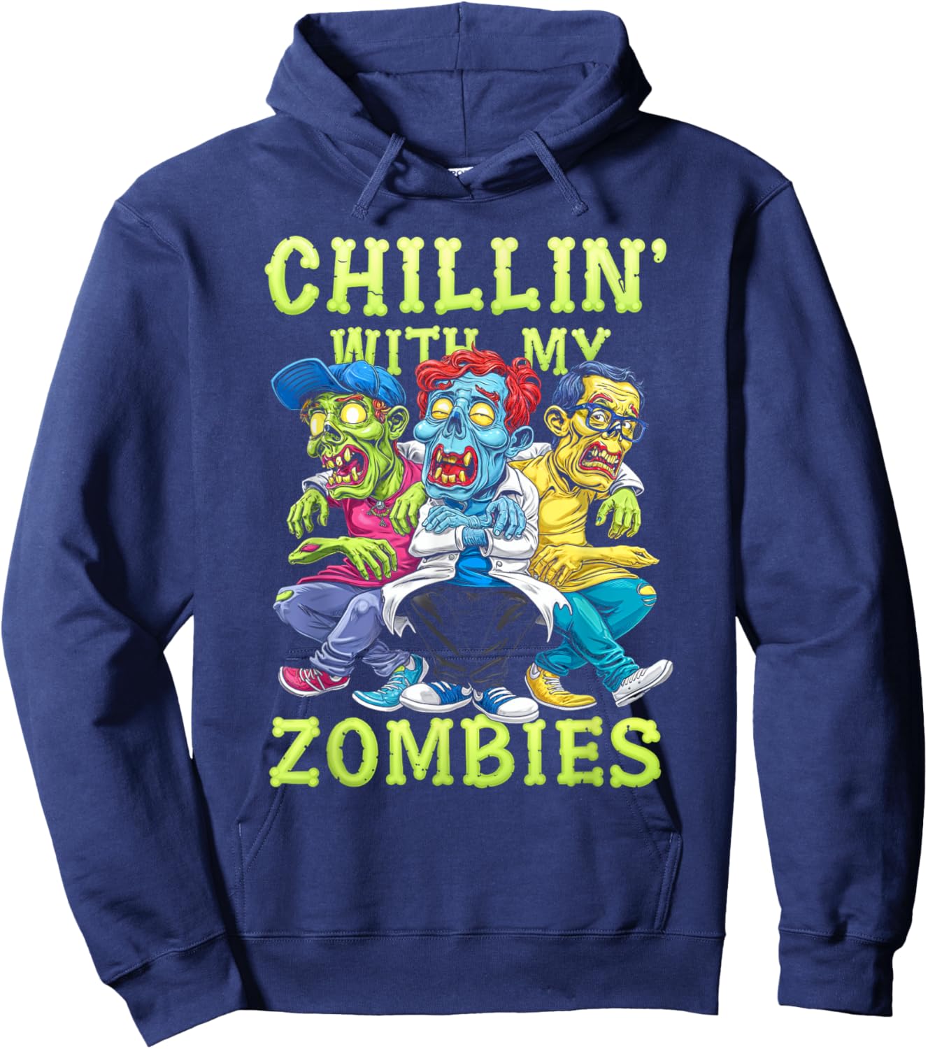 Chillin With My Zombies Zombie Halloween Kids Hoodie - Hoodie | Navy