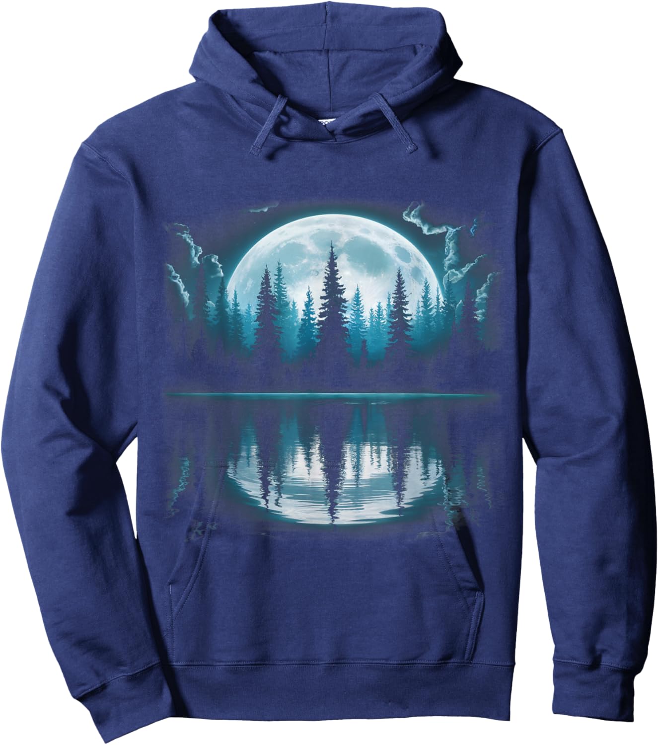Full Moon Forest Trees Reflection Nature Outdoor Night Art Hoodie - Hoodie | Navy