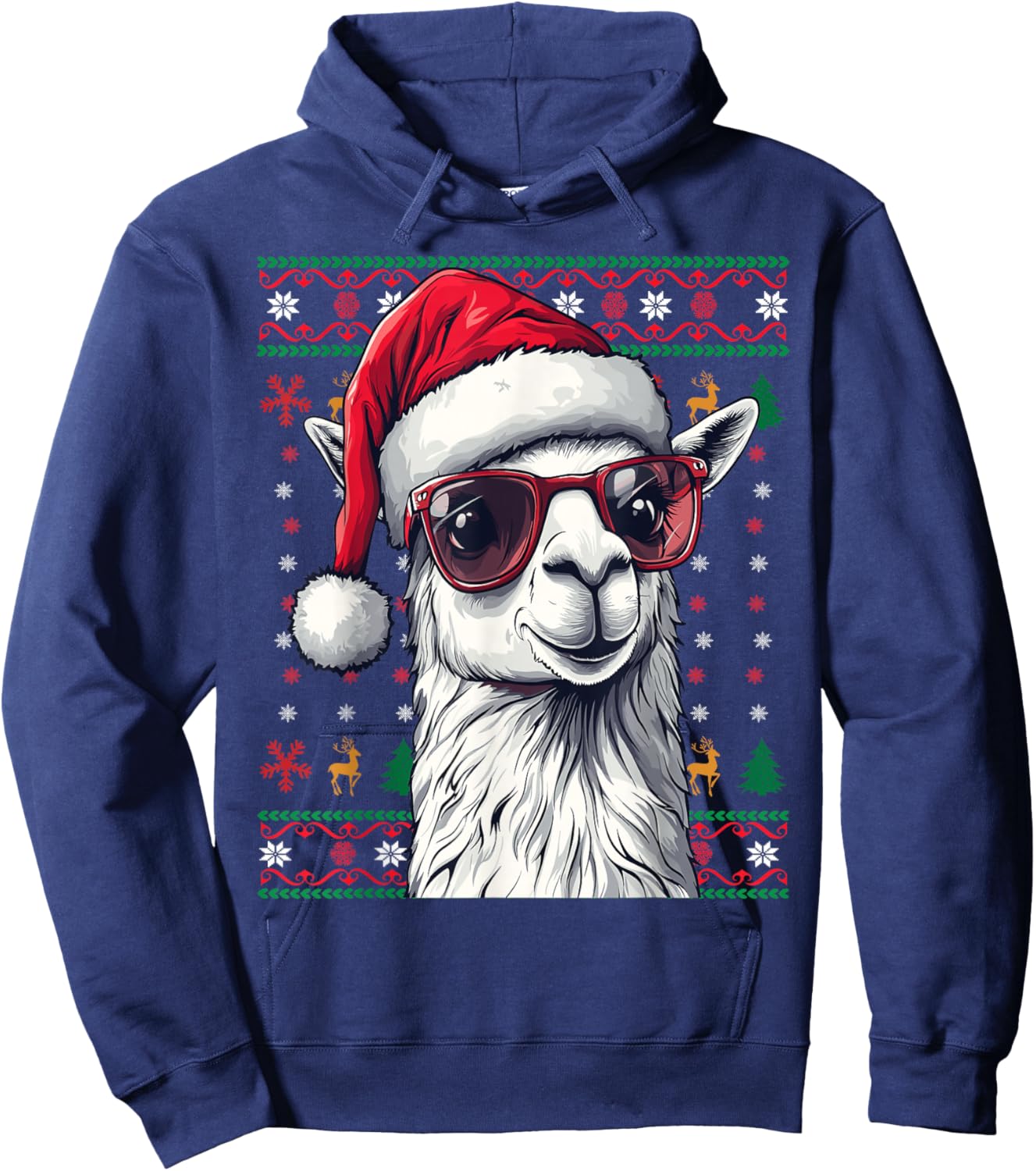 Llama Santa Hat Ugly Christmas Funny Holiday Llama Lover Hoodie - Hoodie | Navy