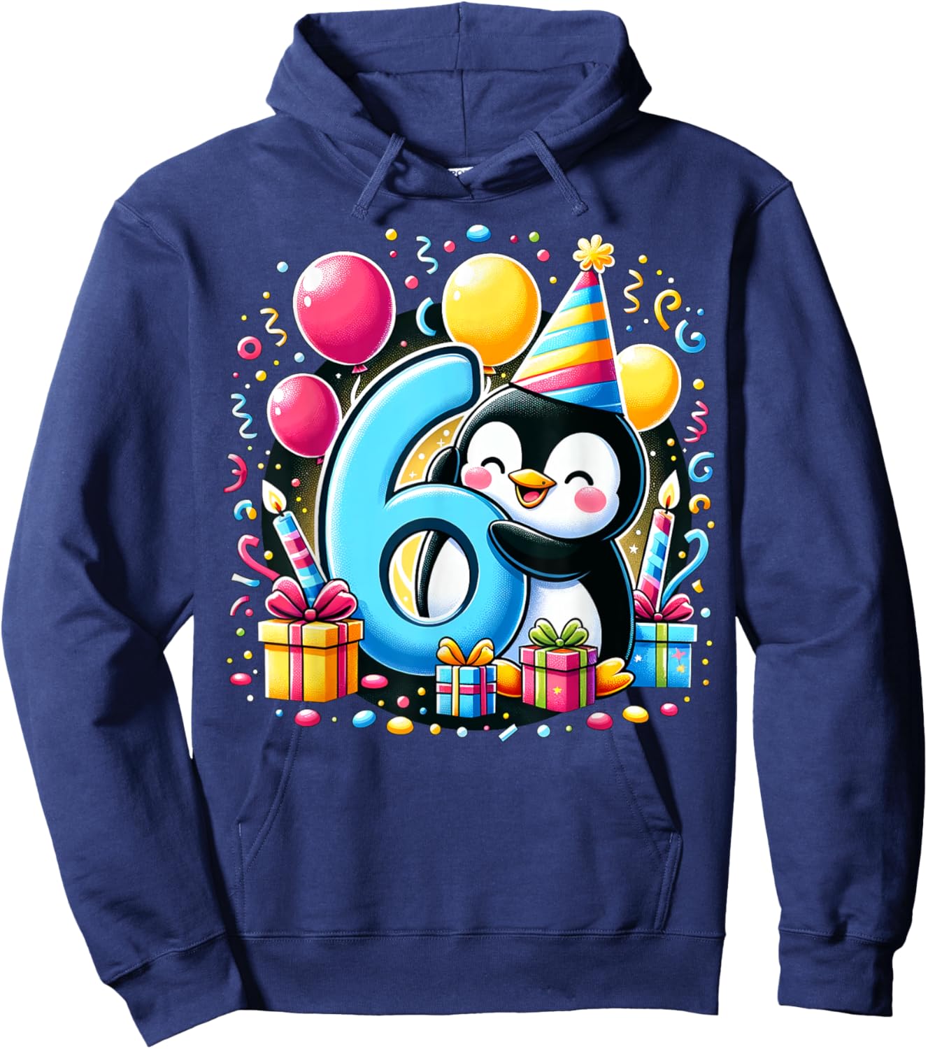 Kids Penguin Theme sixth Bday Party 6th Penguin Birthday Hoodie - Hoodie | Navy