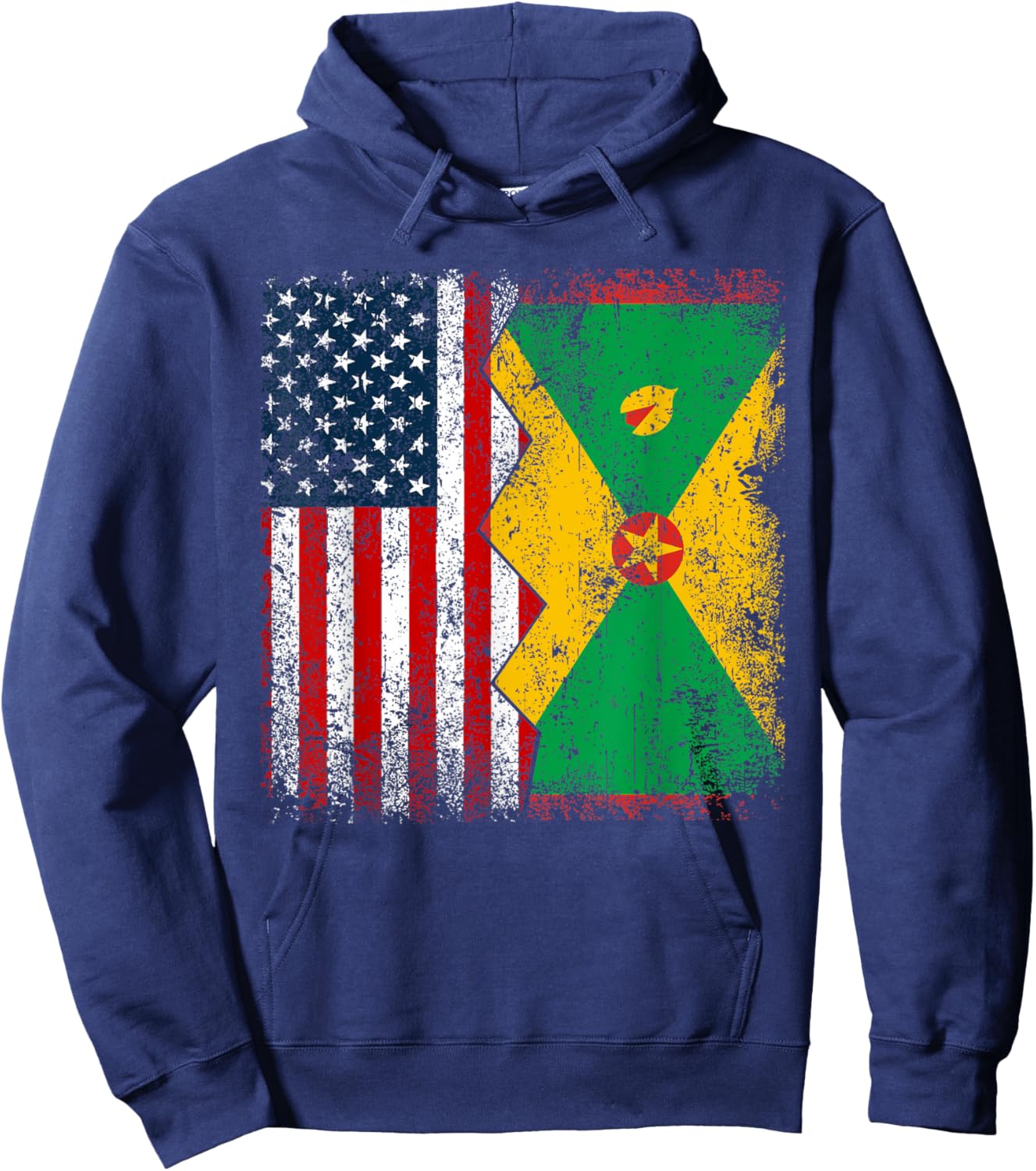 Grenadian Roots | Half American Flag | America Grenada Flags Hoodie - Hoodie | Navy