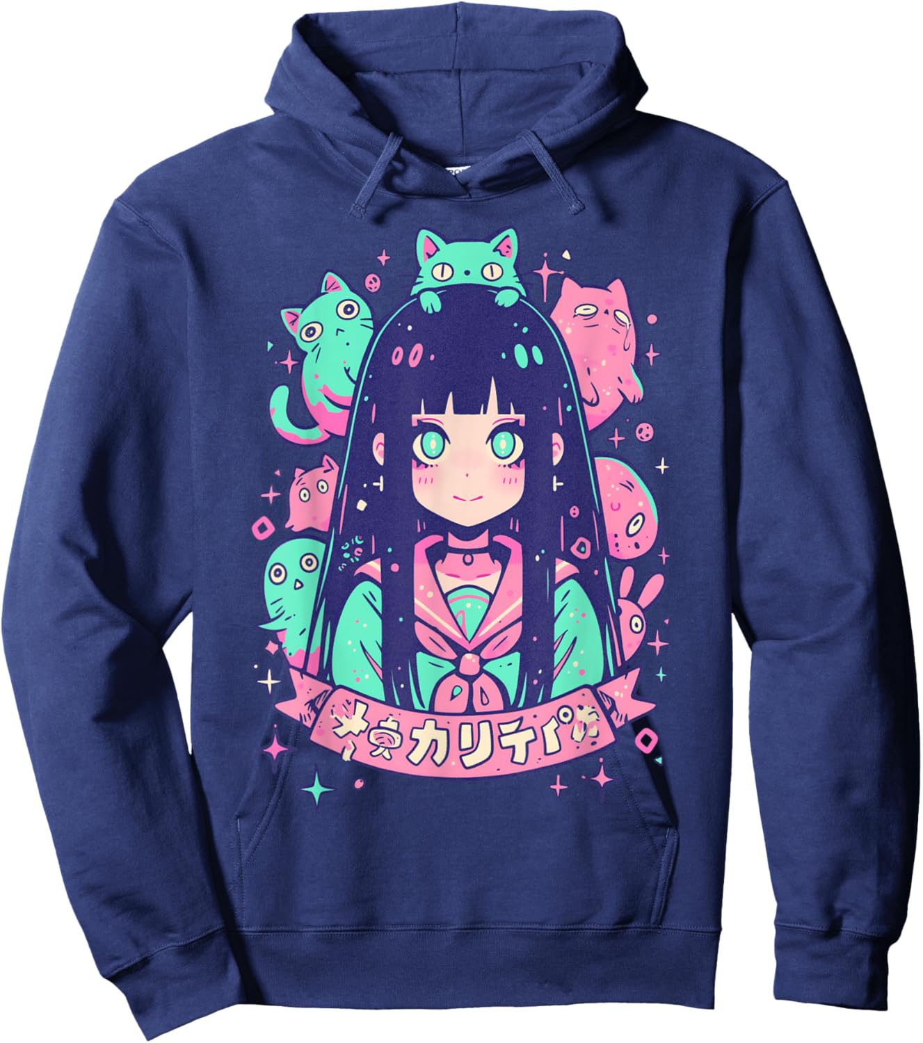 Goth Grunge Demon Anime Girl Waifu Horror Alt Aesthetic Hoodie - Hoodie | Navy