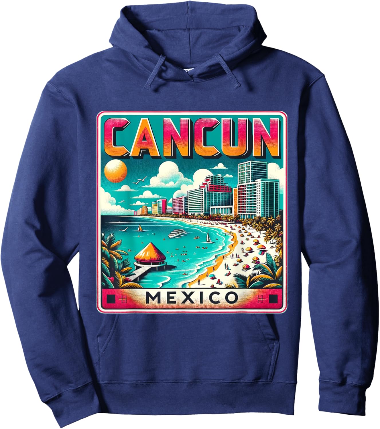Cancun Mexico Shirt Family Trip Beach Vacation Retro City Hoodie - Hoodie | Navy