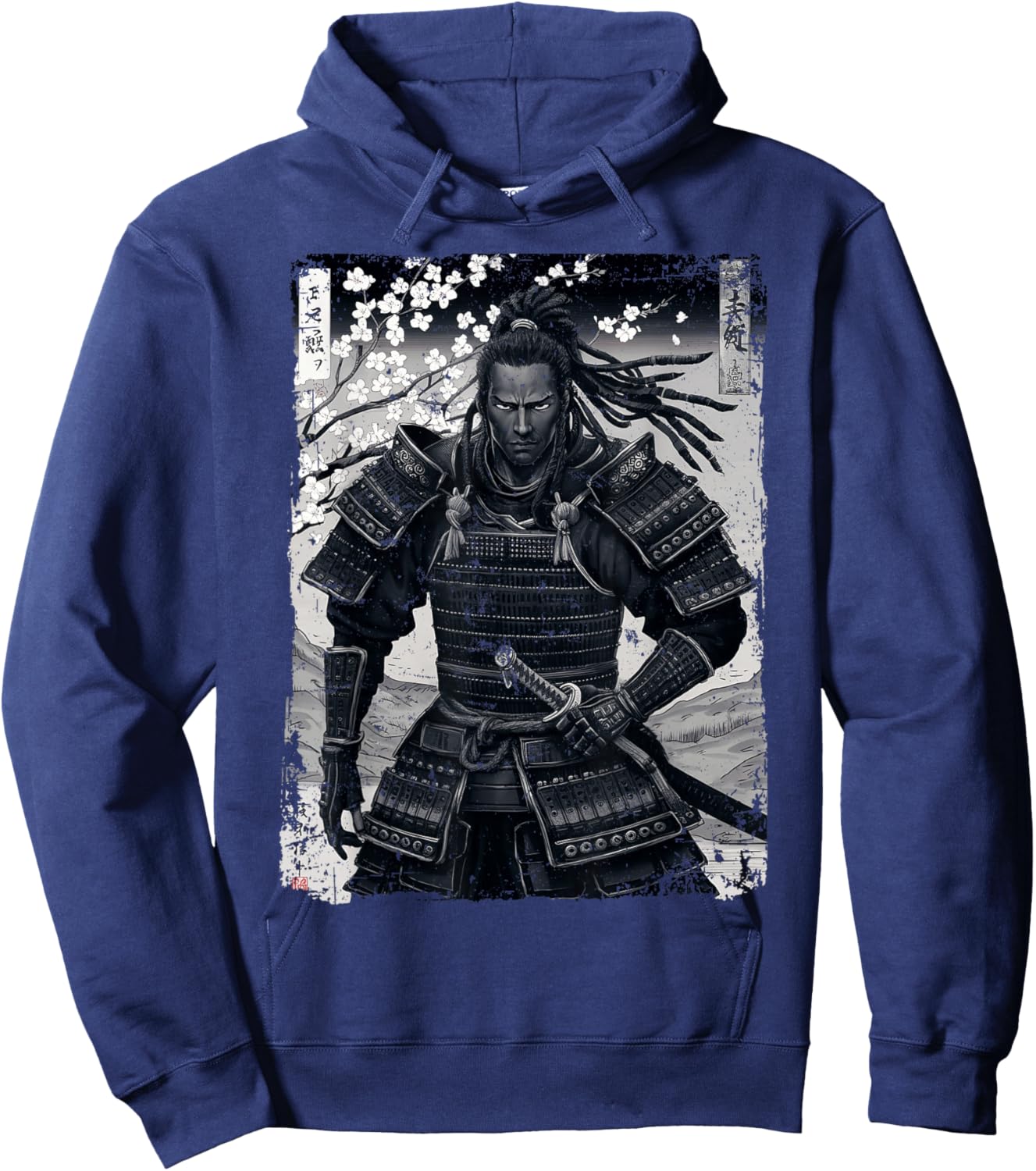 Black Afro African Japanese Style Yasuke Samurai Hoodie - Hoodie | Navy