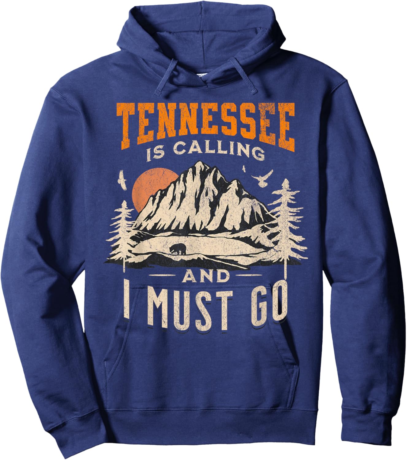 Vintage Tennessee Is Calling And I Must Go, Distressed Print Hoodie - Hoodie | Navy