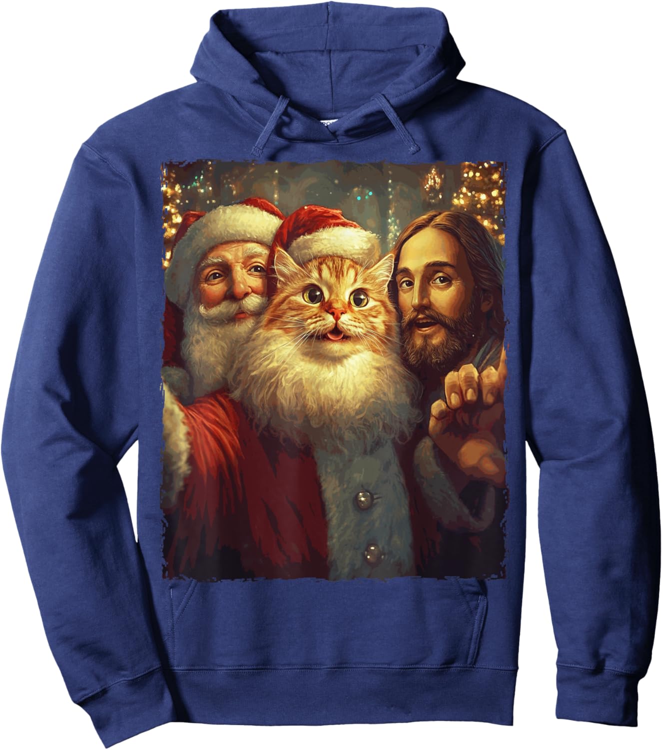 Funny Cat Selfie Santa Jesus Xmas Christmas Men Women Kids Hoodie - Hoodie | Navy
