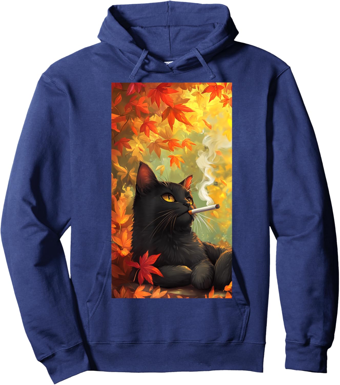 Cat Relaxing Cigarette Autumn leaves Smoking cat Men Women Hoodie - Hoodie | Navy