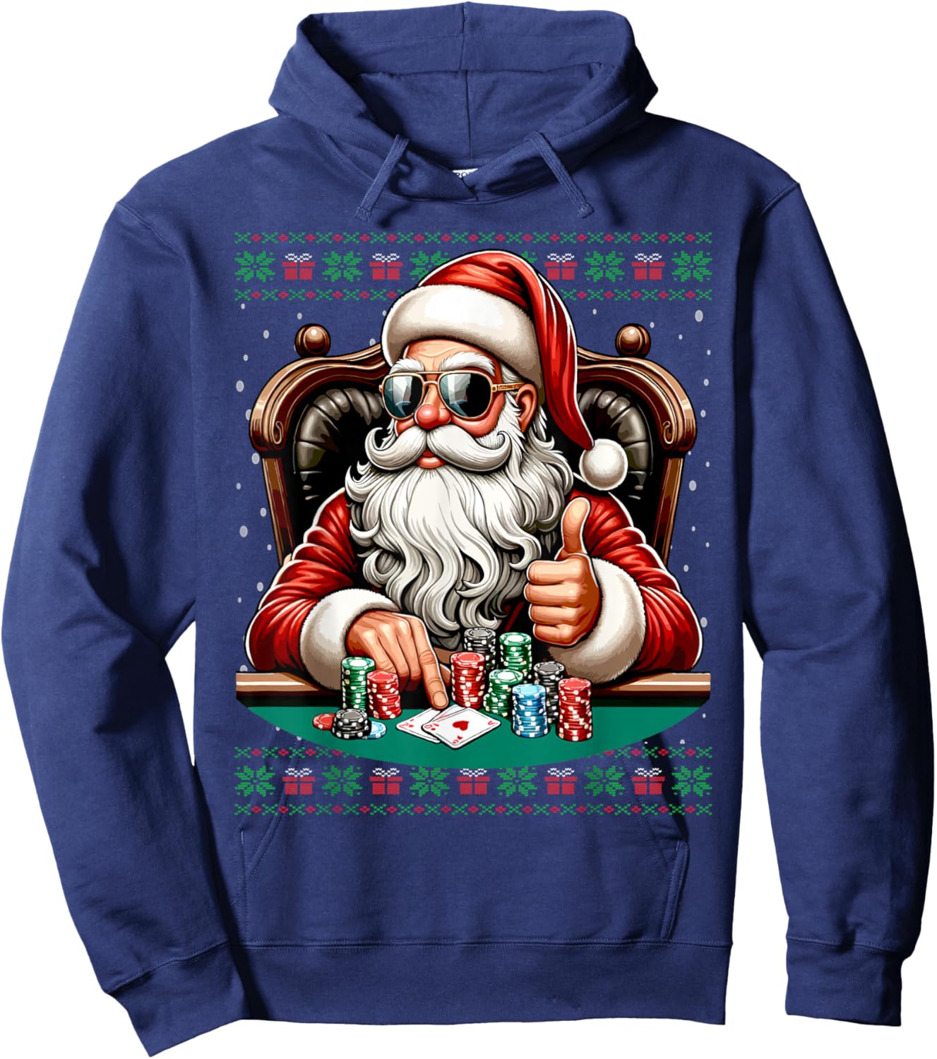 Poker Santa Poker Player Ugly Christmas Sweater Hoodie - Hoodie | Navy