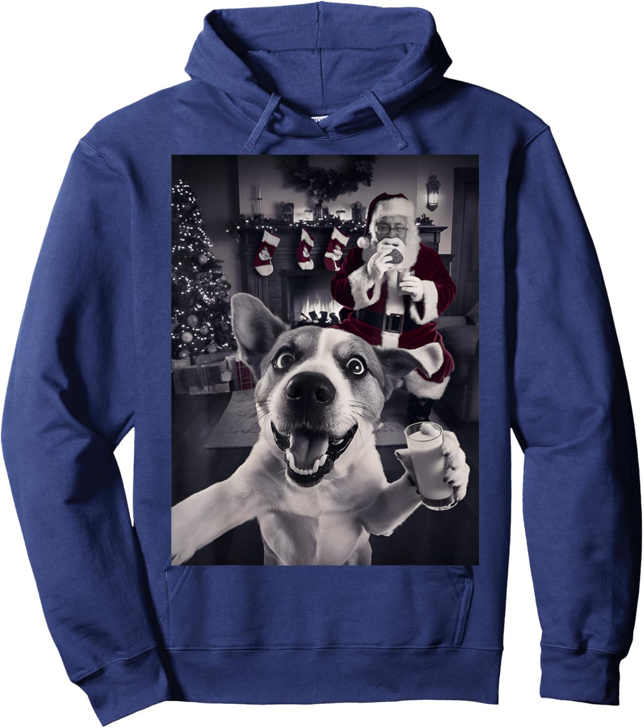 Funny Cat Selfie With Santa Christmas Hoodie - Hoodie | Navy
