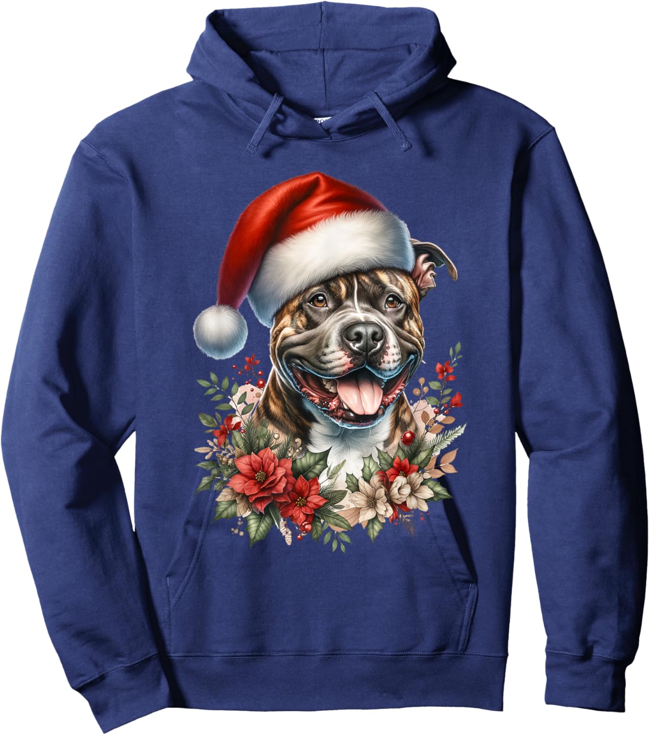 Christmas Brindle Pitbull Pit Dog Bully Watercolor Artwork Hoodie - Hoodie | Navy