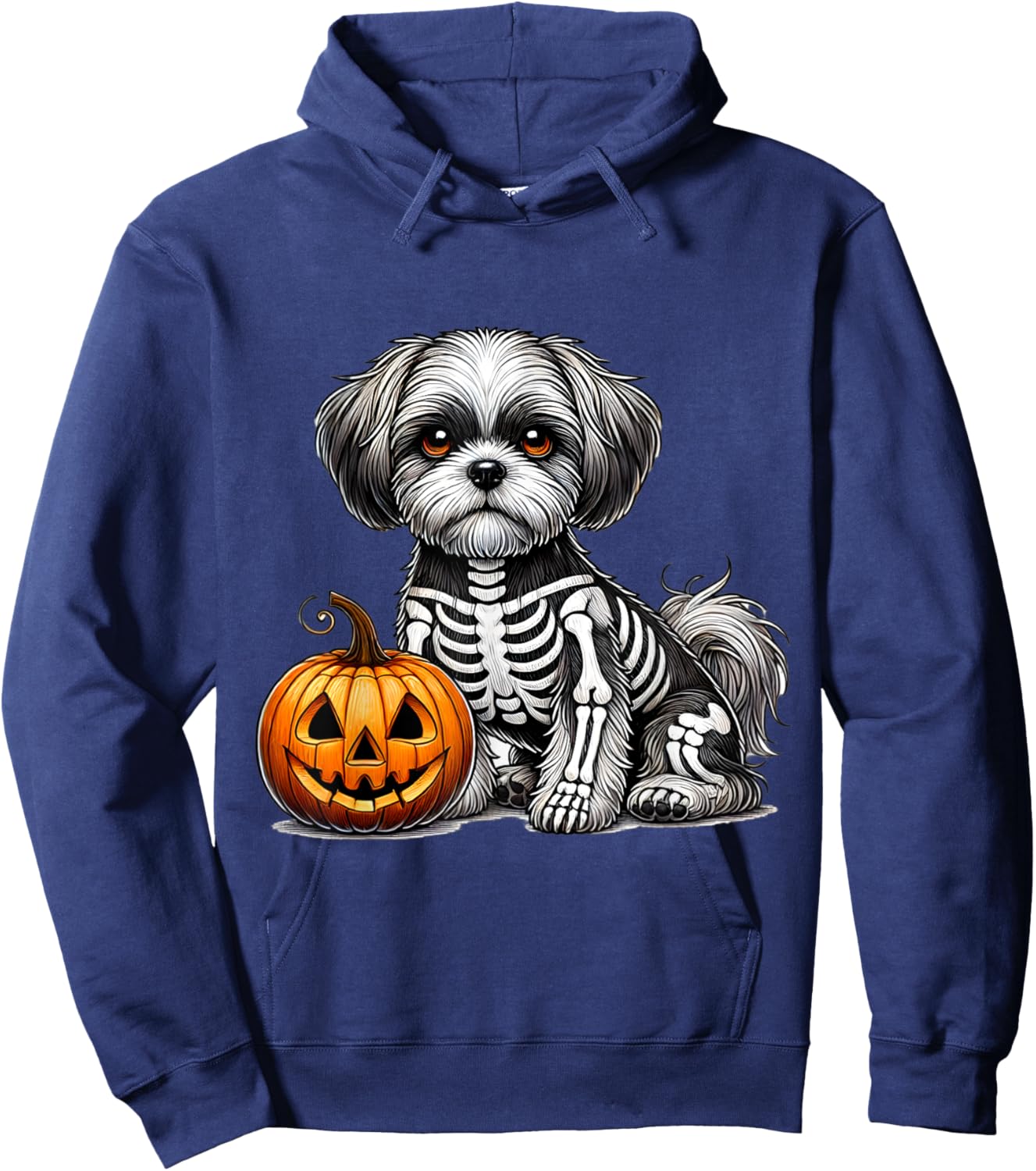 Shih Tzu Skeleton Jack O Lantern Funny Dog Halloween Hoodie - Hoodie | Navy