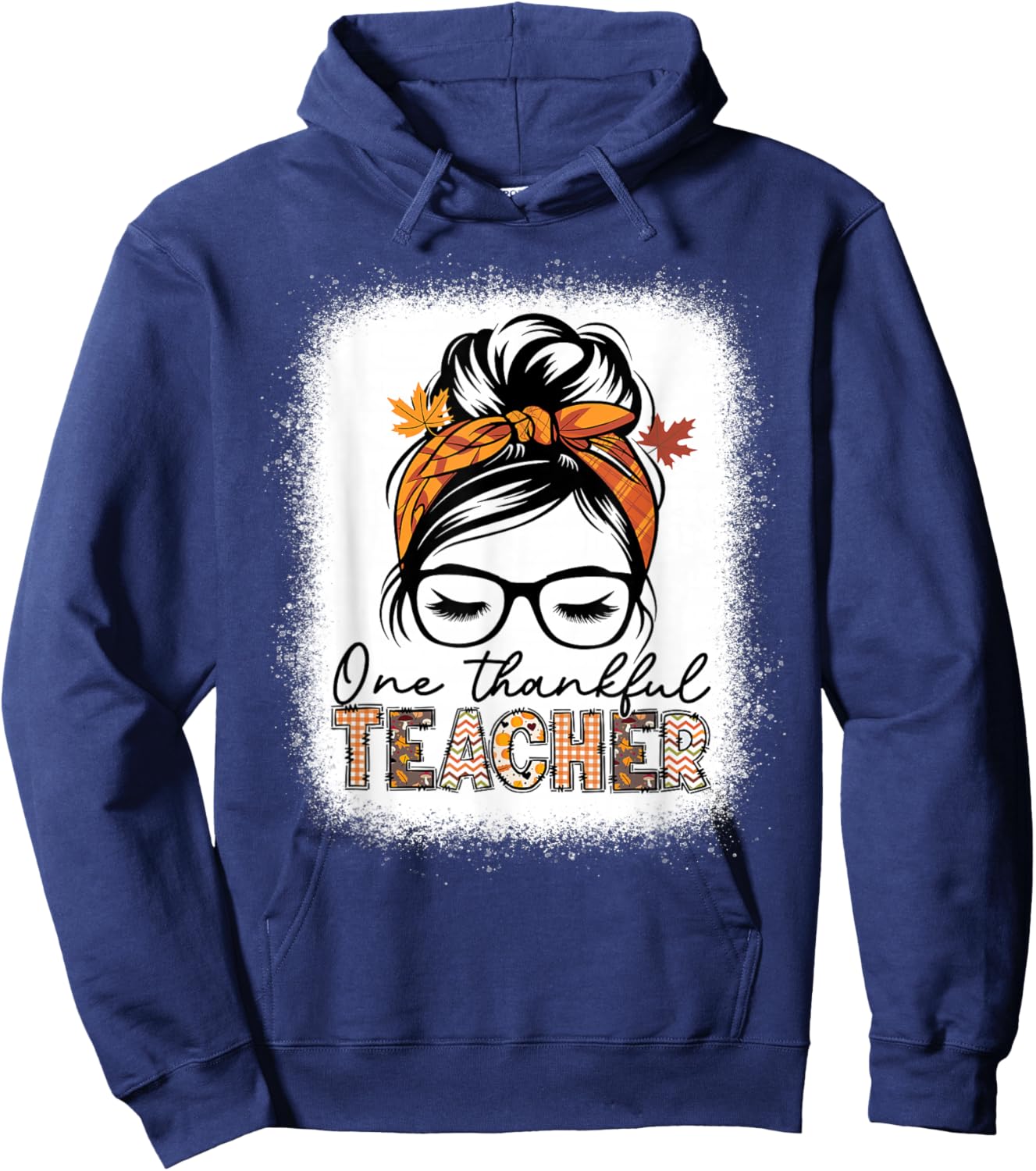 One Thankful Teacher Rainbow Thanksgiving School Hoodie - Hoodie | Navy