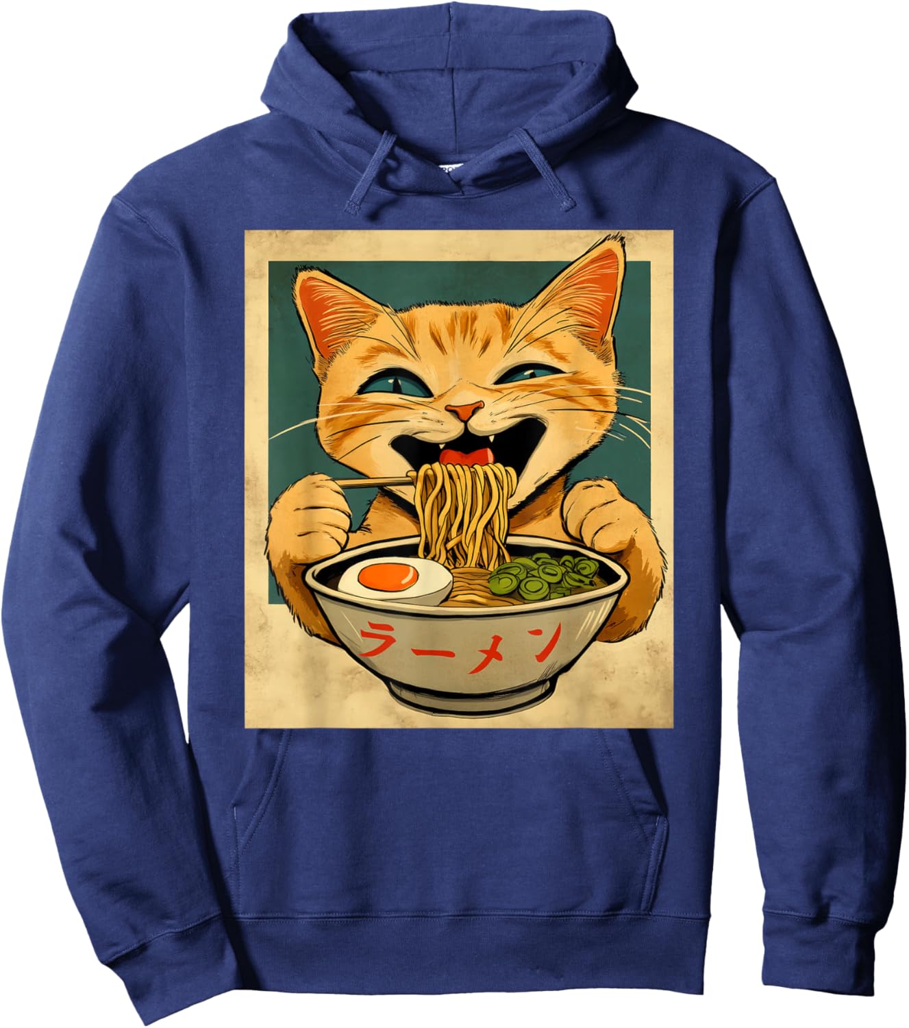 Funny Ginger Cat Ramen Japanese Kawaii Anime Cat Graphic Hoodie - Hoodie | Navy