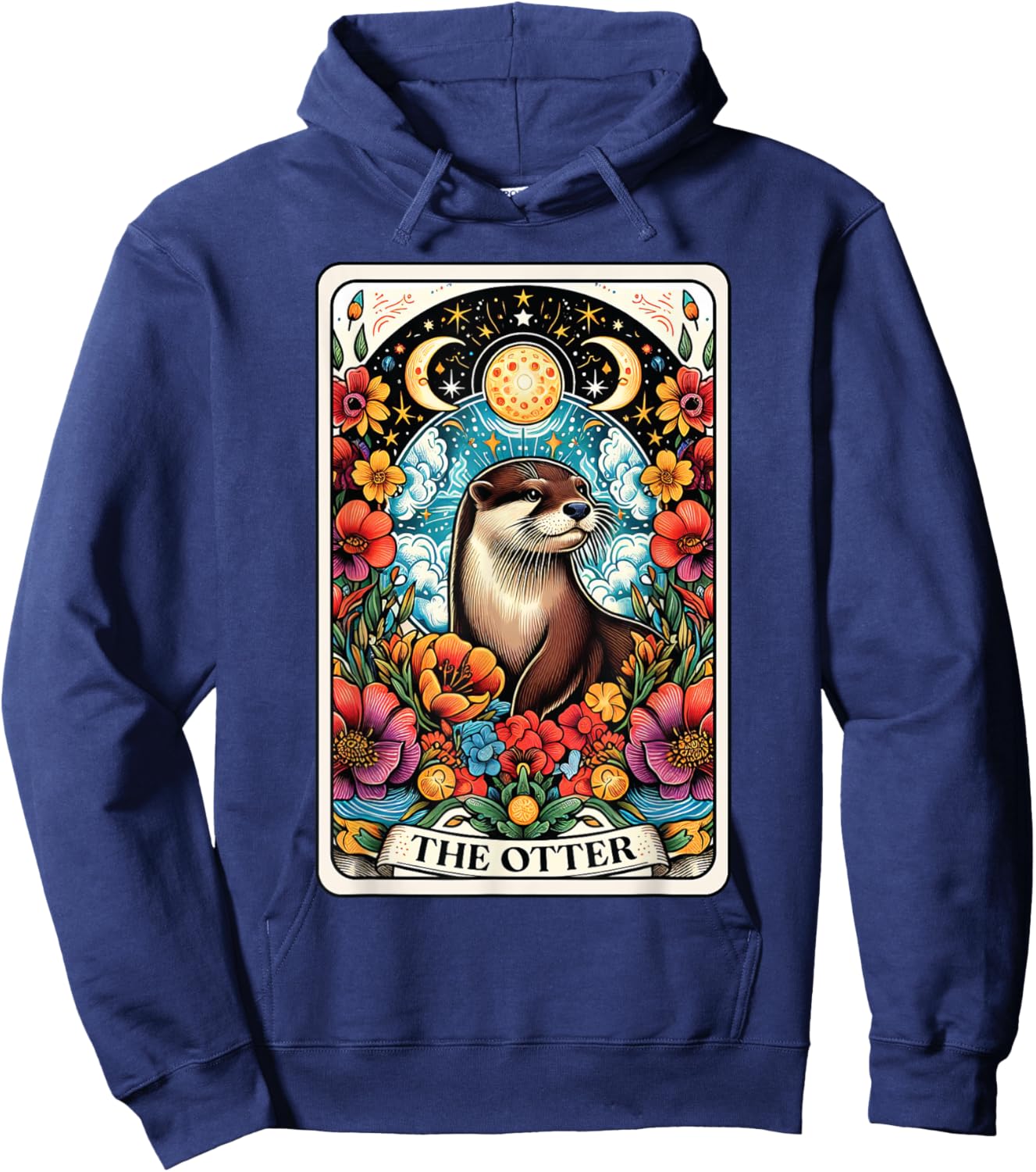 Catumet Otter -Adults Otter Tarot Black Short Sleeve Classic Fit Polyester 100% Cotton Blend Modern Classic Animals Cartoon Small Hoodie - Hoodie | Navy