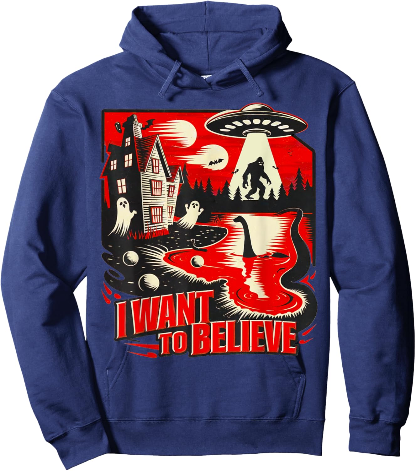 I want to believe UFO Loch Ness Ghost Hoodie - Hoodie | Navy
