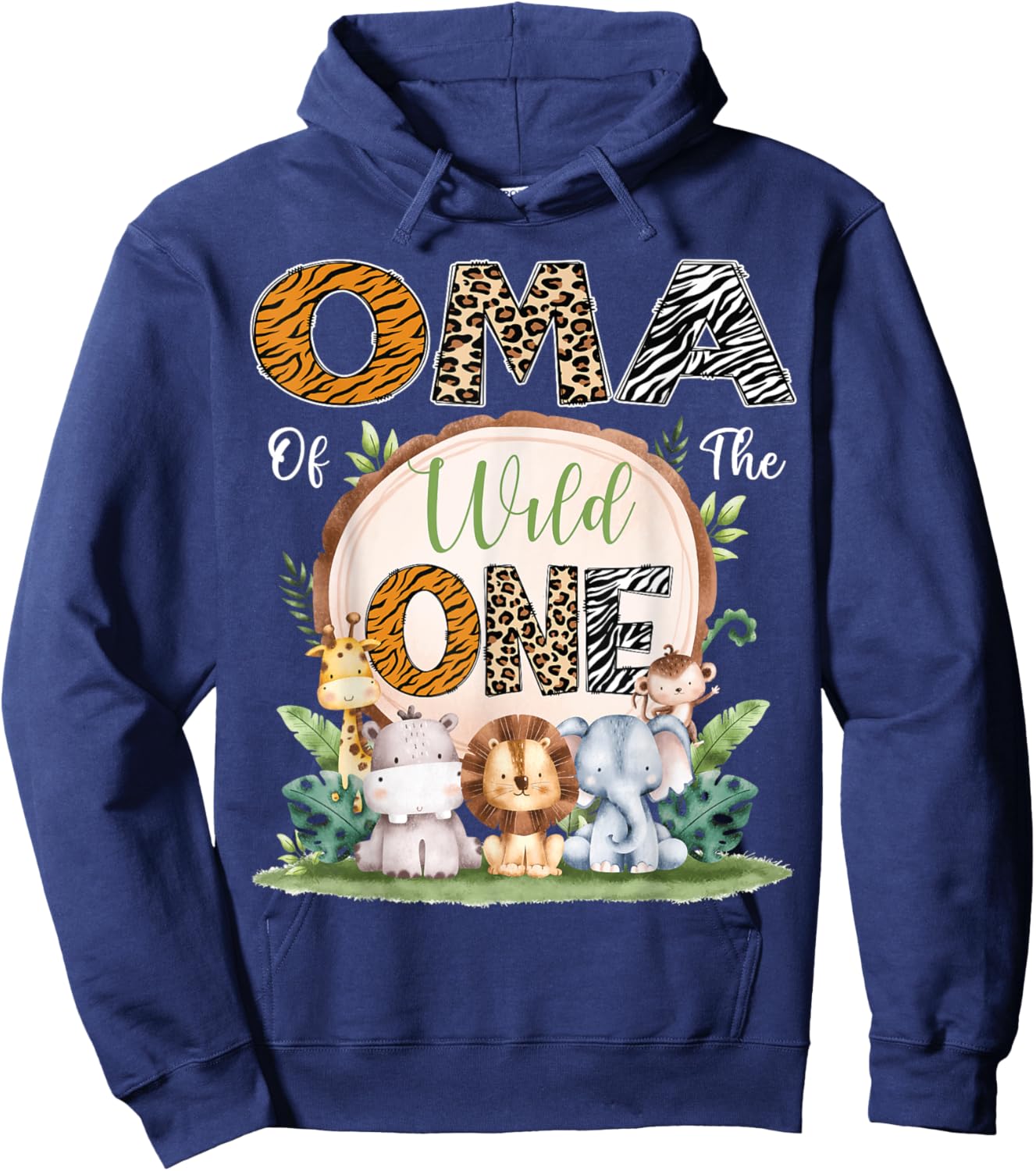 Oma Of The Wild One First Birthday Safari Woodland Hoodie - Hoodie | Navy