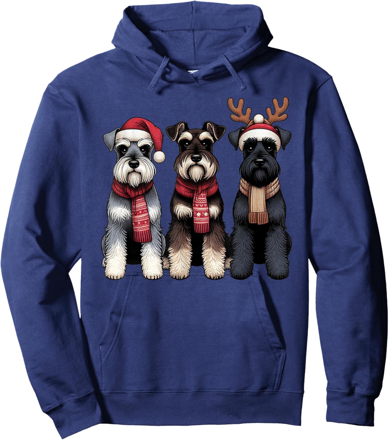 Santa Reindeer Schnauzer Christmas Dachshund Lover Pajama Hoodie - Hoodie | Navy