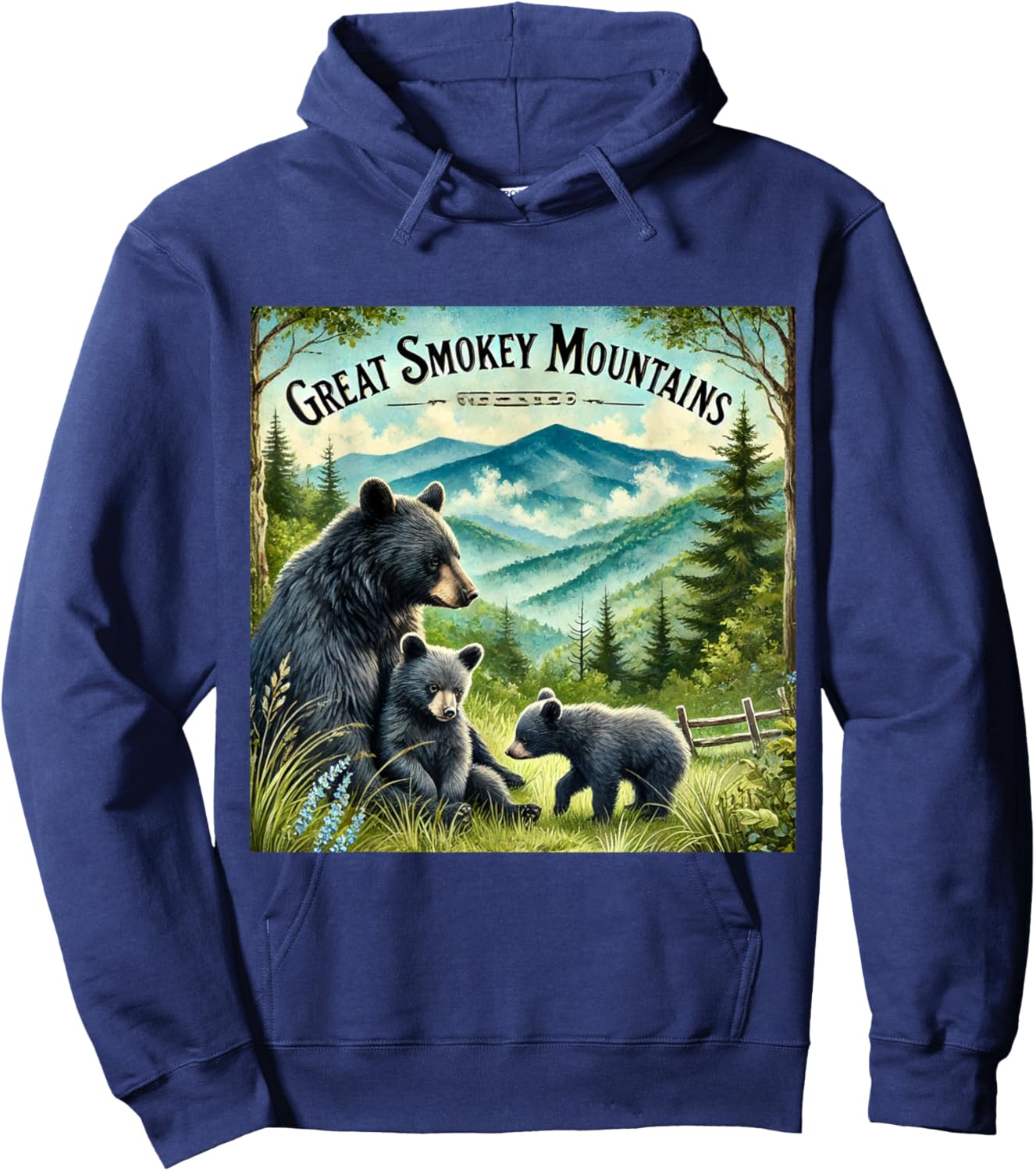 Great Smokey Mountains Black Bear Mother and Cub Hoodie - Hoodie | Navy