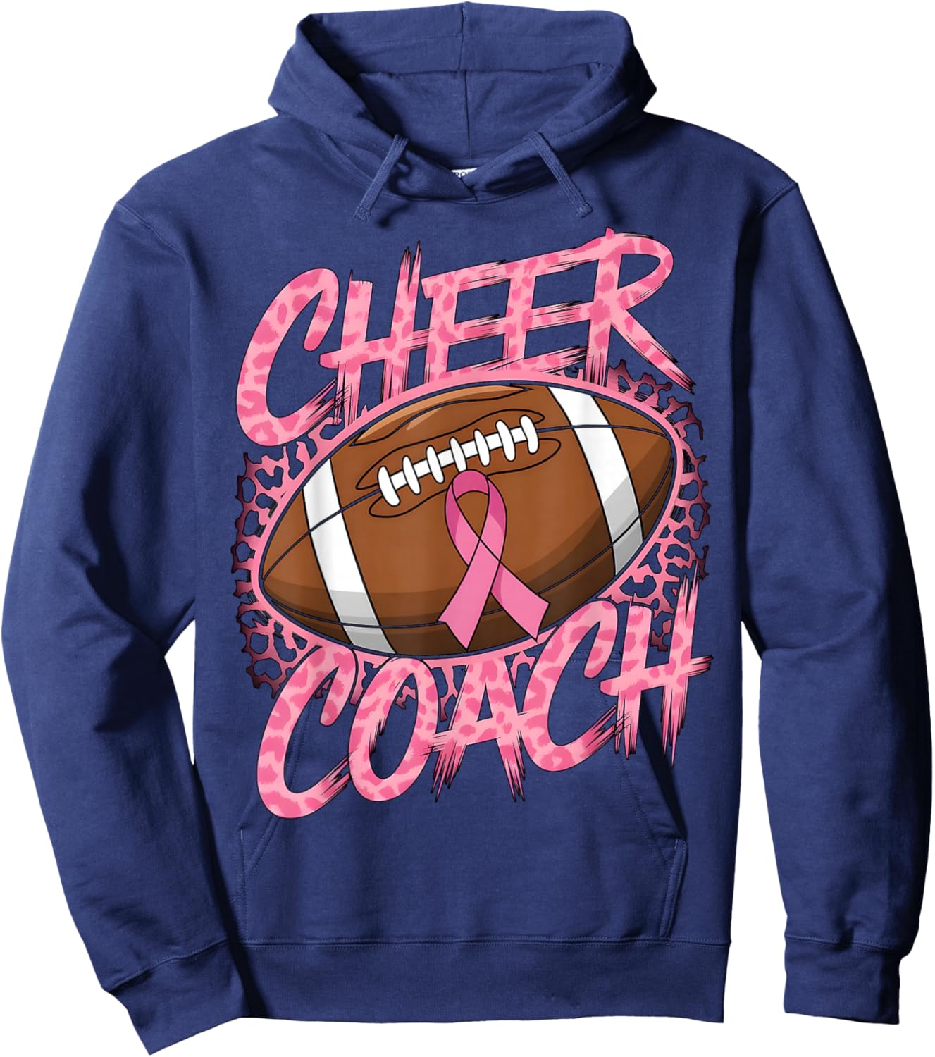 Football Cheer Coach Pink Ribbon Breast Cancer Awareness Hoodie - Hoodie | Navy