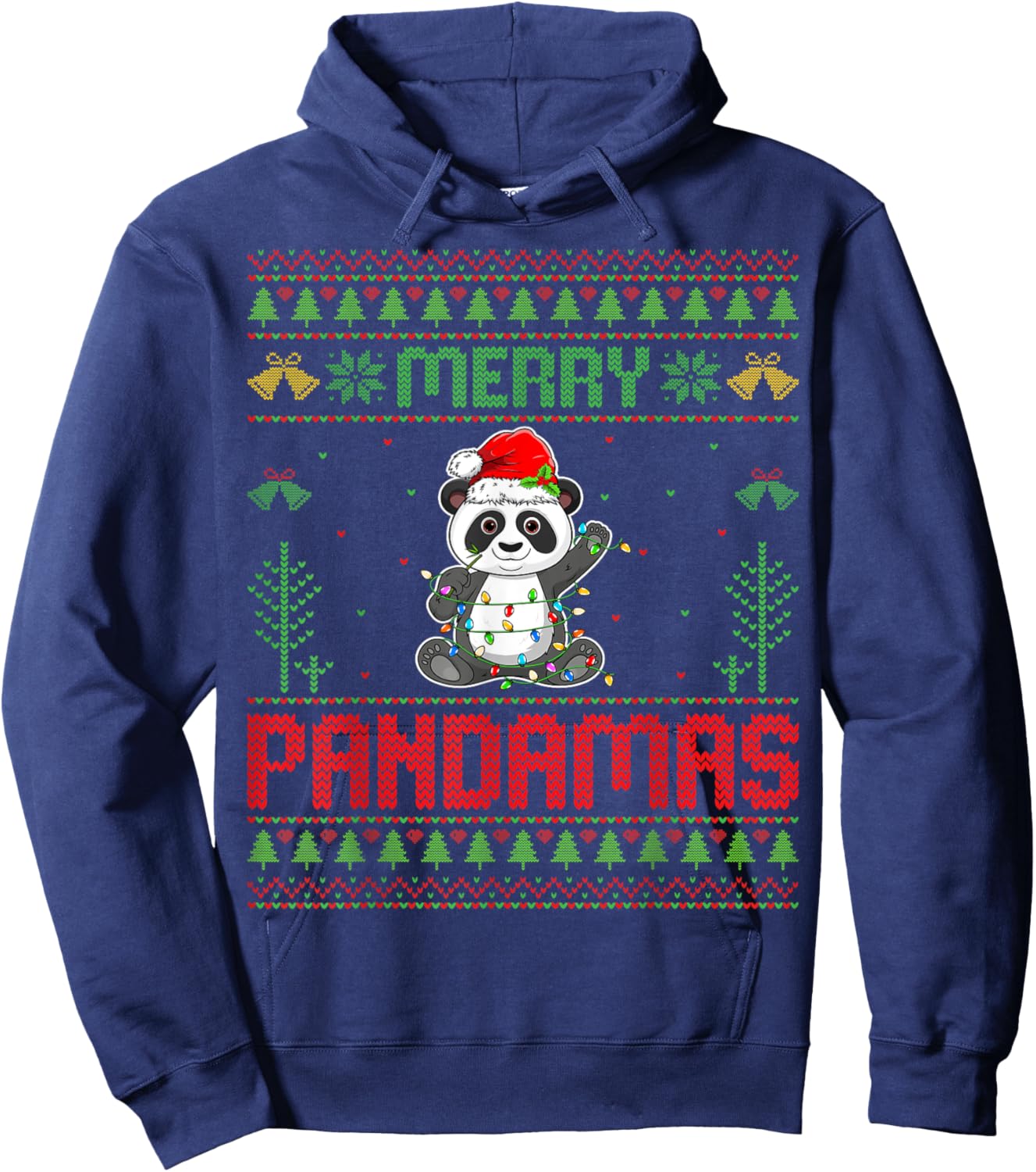 Merry Pandamas Cute Panda Santa Hat Ugly Christmas Hoodie - Hoodie | Navy
