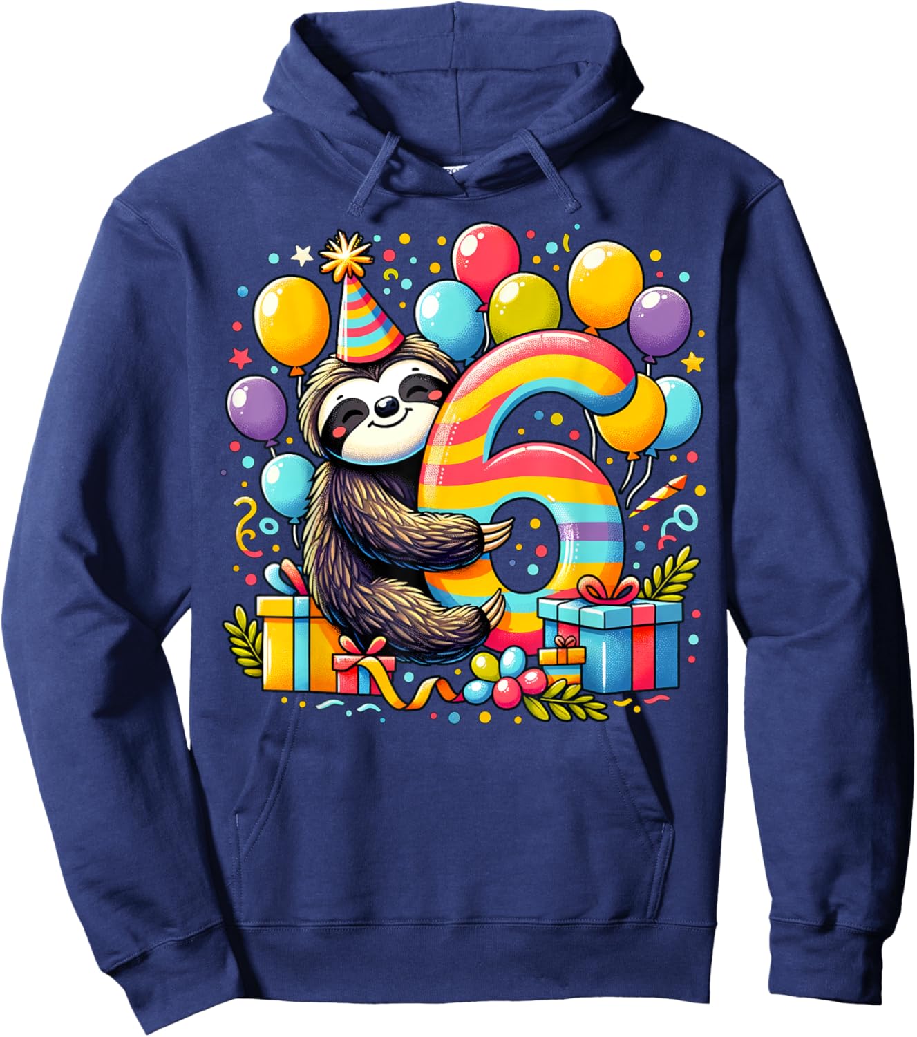 Kids Sloth Theme sixth Bday Party 6th Sloth Birthday Hoodie - Hoodie | Navy