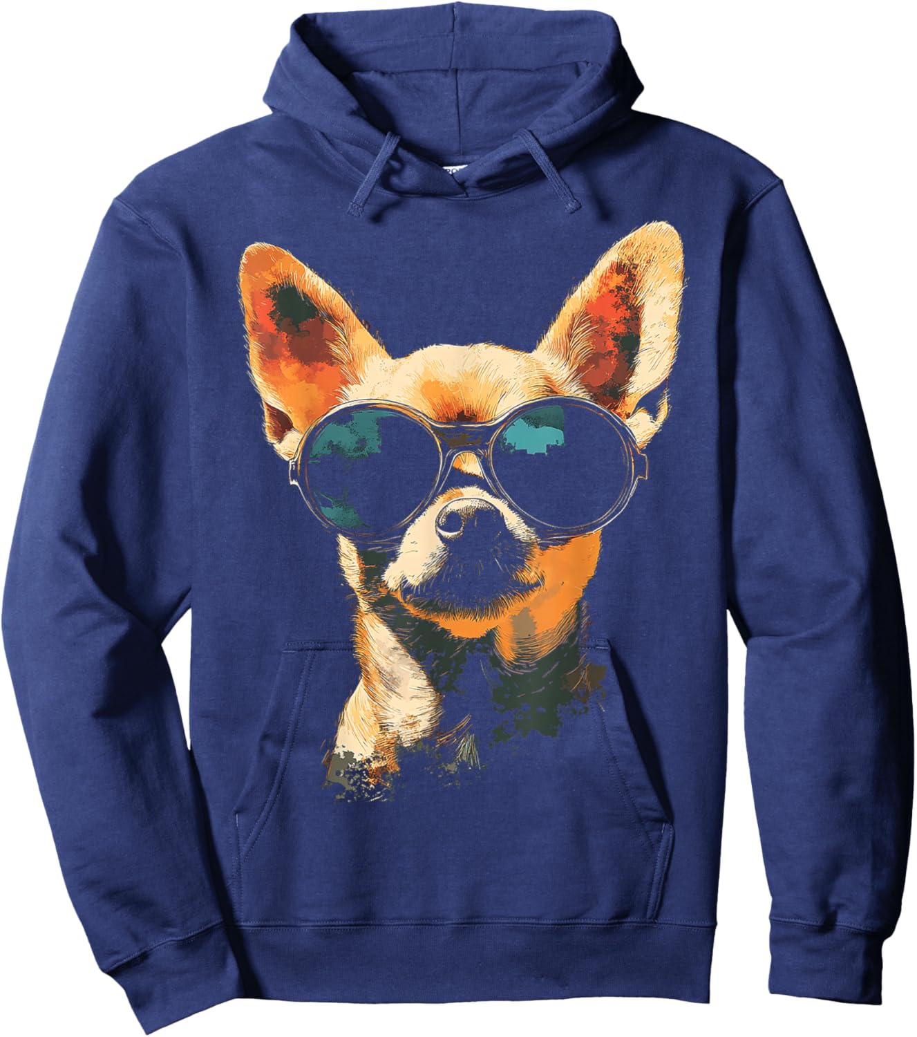 Chihuahua Dog Motif Pet Artwork Sunglasses Chihuahua Women Kids Hoodie - Hoodie | Navy