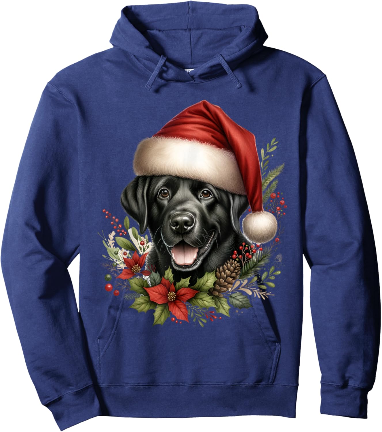 Christmas Black Labrador Lab Dog Watercolor Artwork Hoodie - Hoodie | Navy