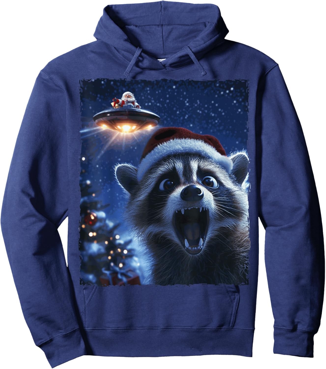 Funny Raccoon Selfie Santa Ufo Xmas Christmas Hoodie - Hoodie | Navy