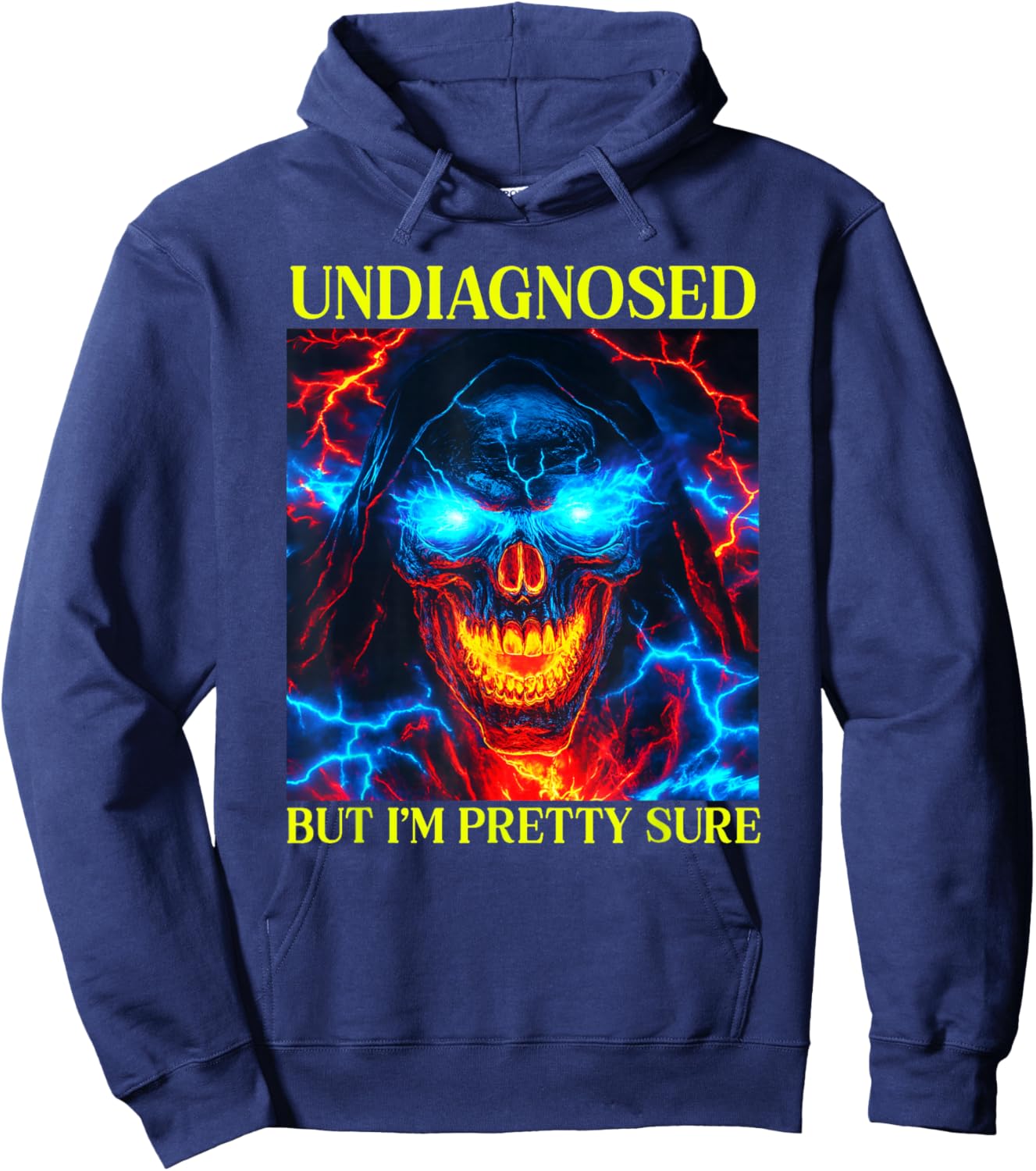 Undiagnosed But I'm Pretty Sure Flaming Skeleton Autism Meme Hoodie - Hoodie | Navy