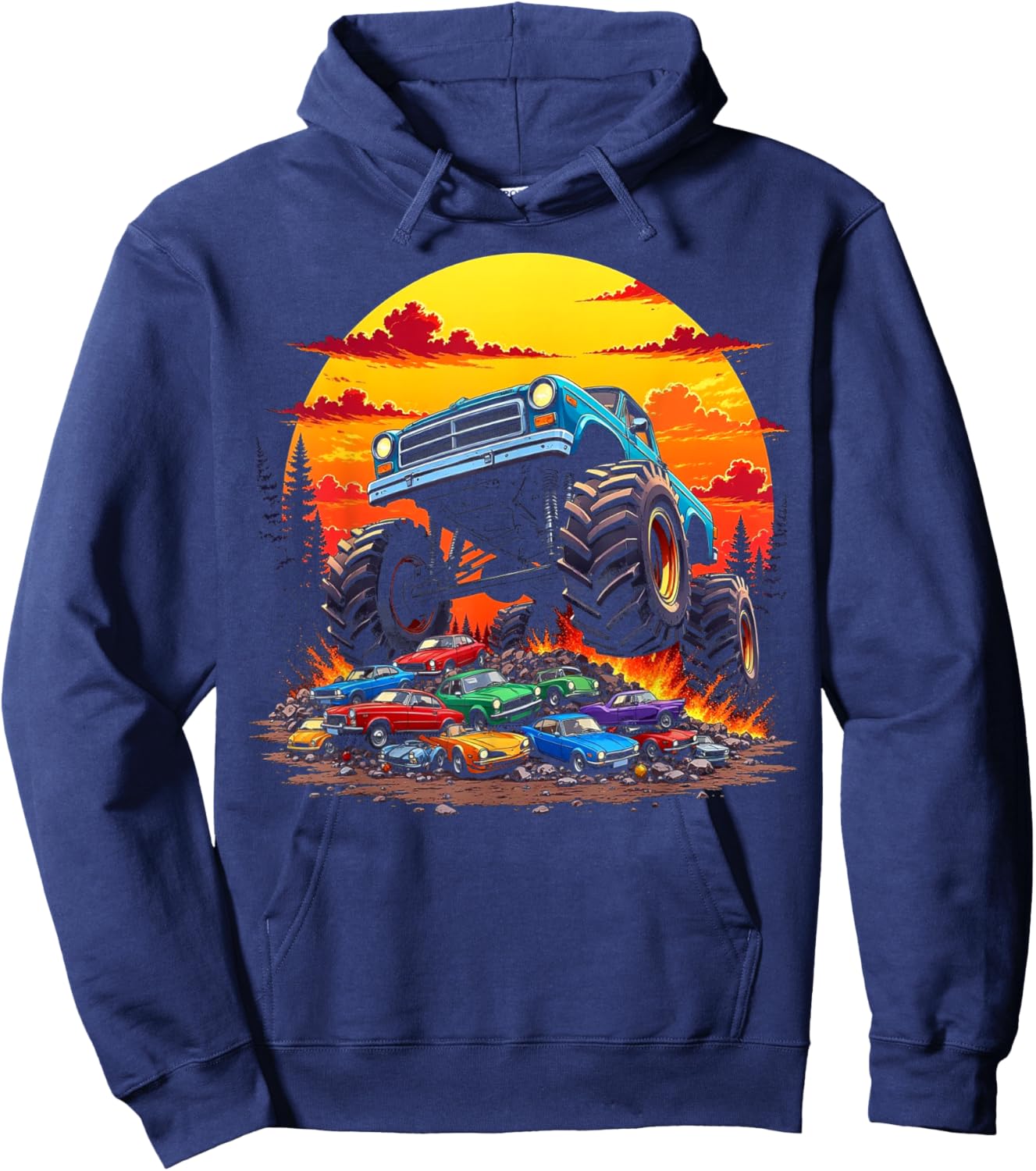 Monster Trucks Birthday Party Retro Monster Truck Hoodie - Hoodie | Navy