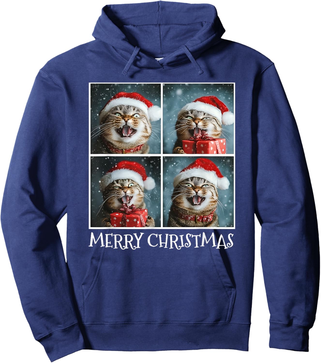 Cat Santa Hat Christmas Cat Selfie Hoodie - Hoodie | Navy
