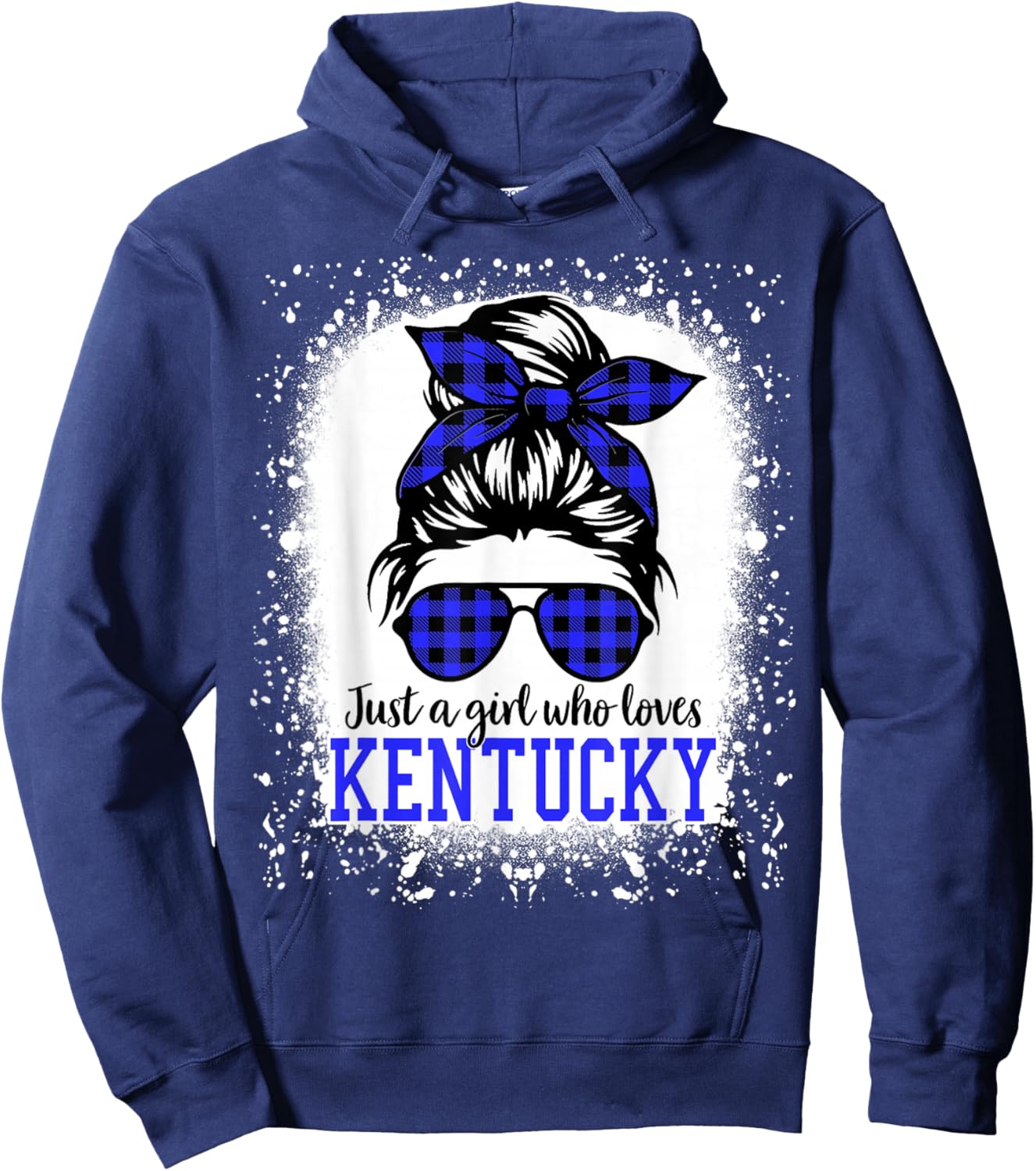 Kentucky Women Girls Messy Bun Hair, Kentucky State Pride Hoodie - Hoodie | Navy