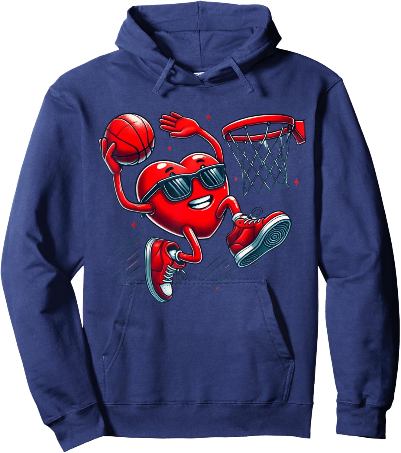 Valentines Day Basketball Funny Red Heart Love Boys Kids Hoodie - Hoodie | Navy