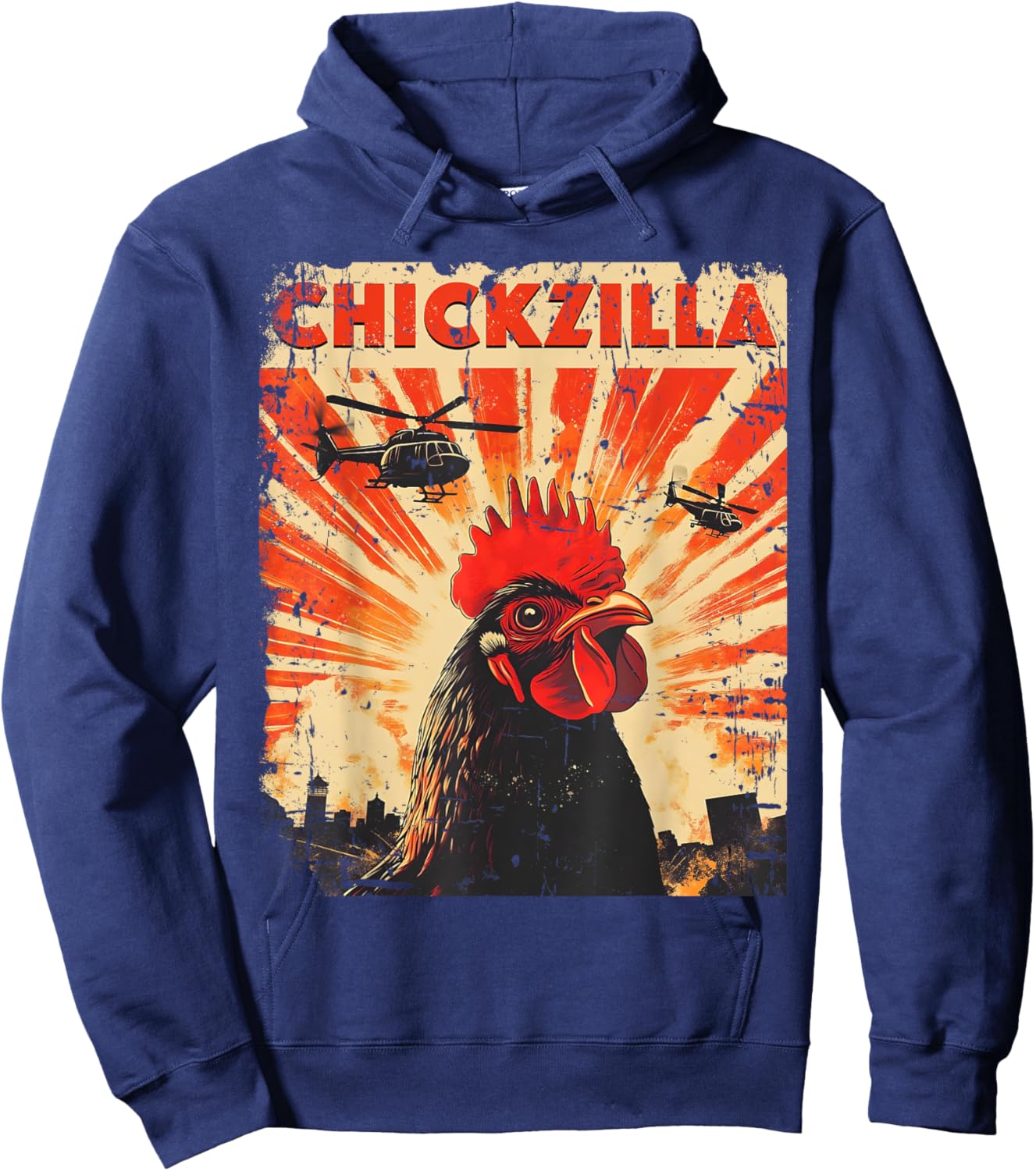Funny Chicken Japan Retro Vintage Design Chickzilla Hoodie - Hoodie | Navy