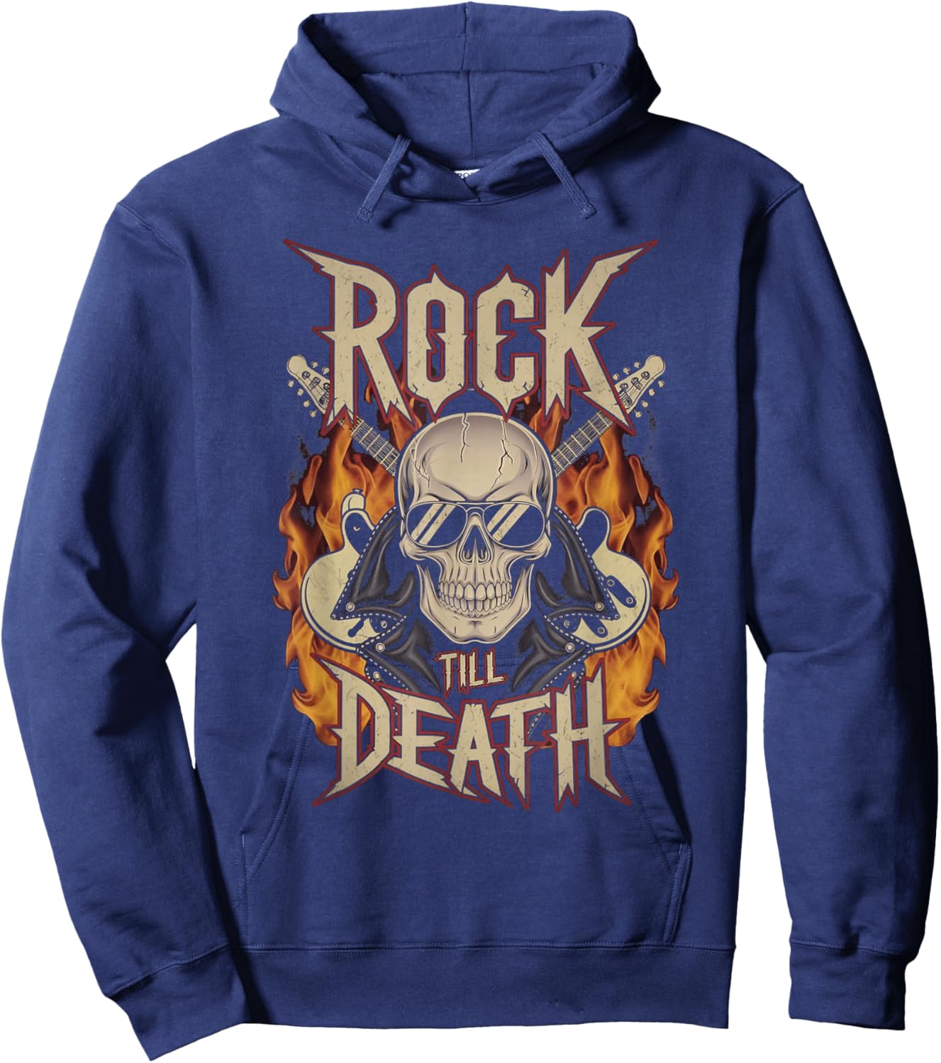 Skull and Flames Rock Till Death Hoodie - Hoodie | Navy