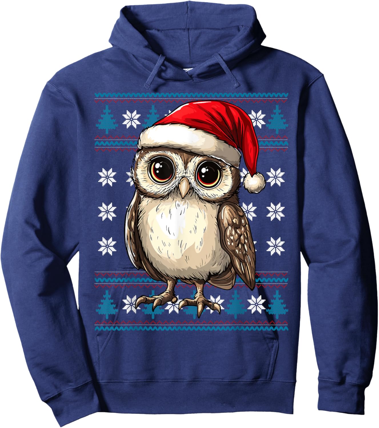 Owl Santa Hat Ugly Christmas Sweater Owl Lovers Holiday Hoodie - Hoodie | Navy