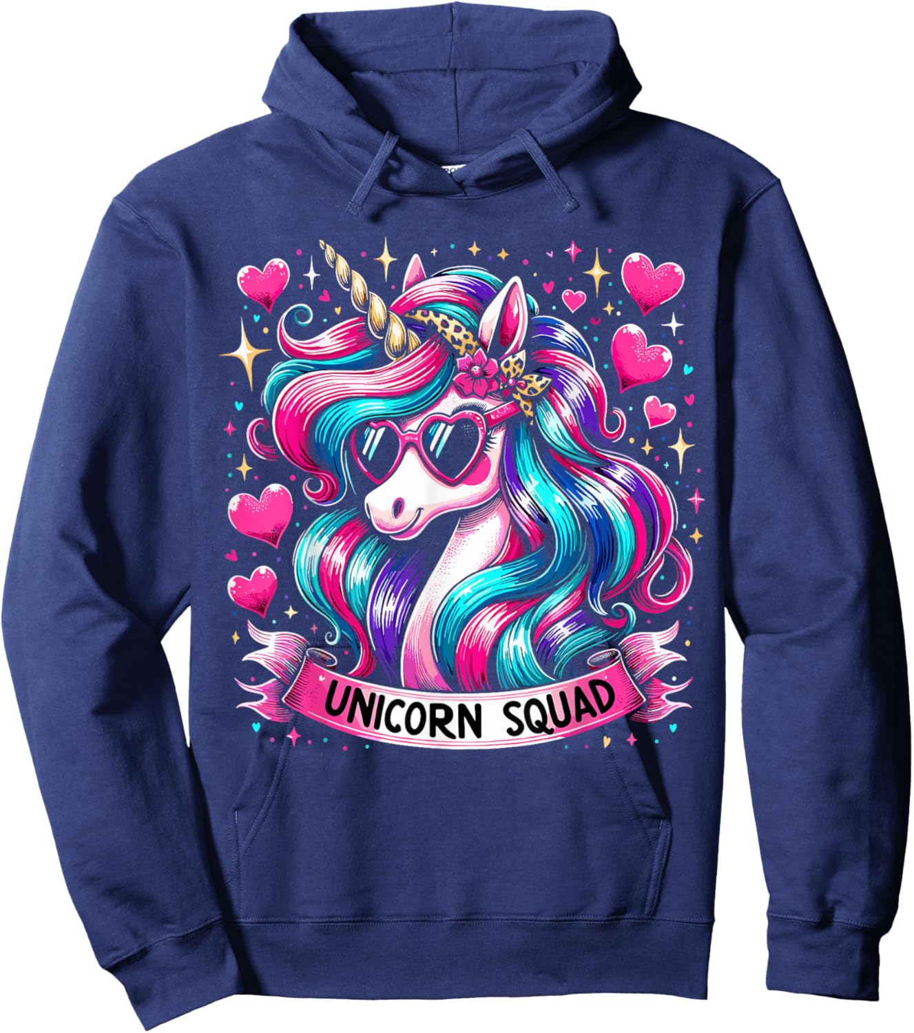 Unicorn Squad Unicorn with leopard Bandana Hoodie - Hoodie | Navy