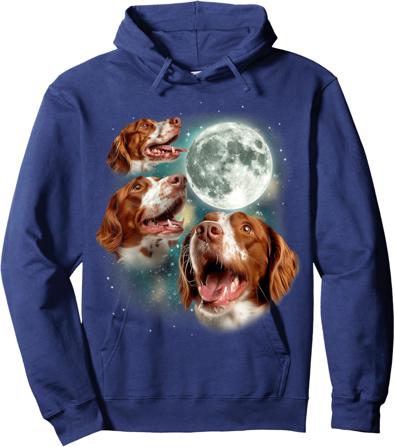 Three Brittany Spaniel Moon | 3 Spaniels Howling at Moon Dog Hoodie - Hoodie | Navy