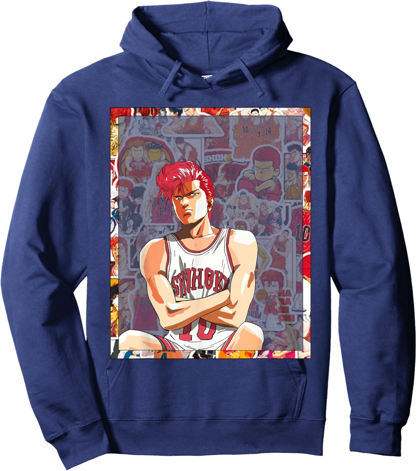 Bokchu Hanamichi Sakuragi -Adults Anime Black Small Classic Fit Short Sleeve Hoodie - Hoodie | Navy
