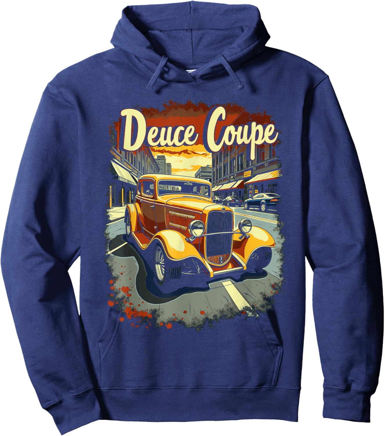 1932 American Street Scene 5 Window Deuce Coupe Hot Rod Hoodie - Hoodie | Navy