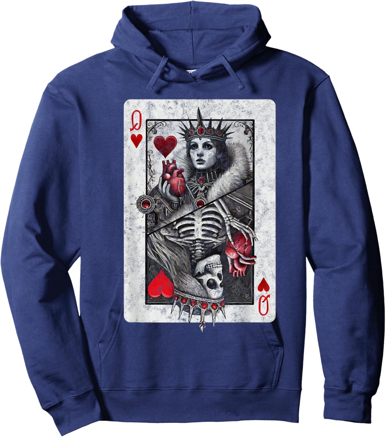 Playing Card Queen of Hearts Death Skeleton Halloween Hoodie - Hoodie | Navy