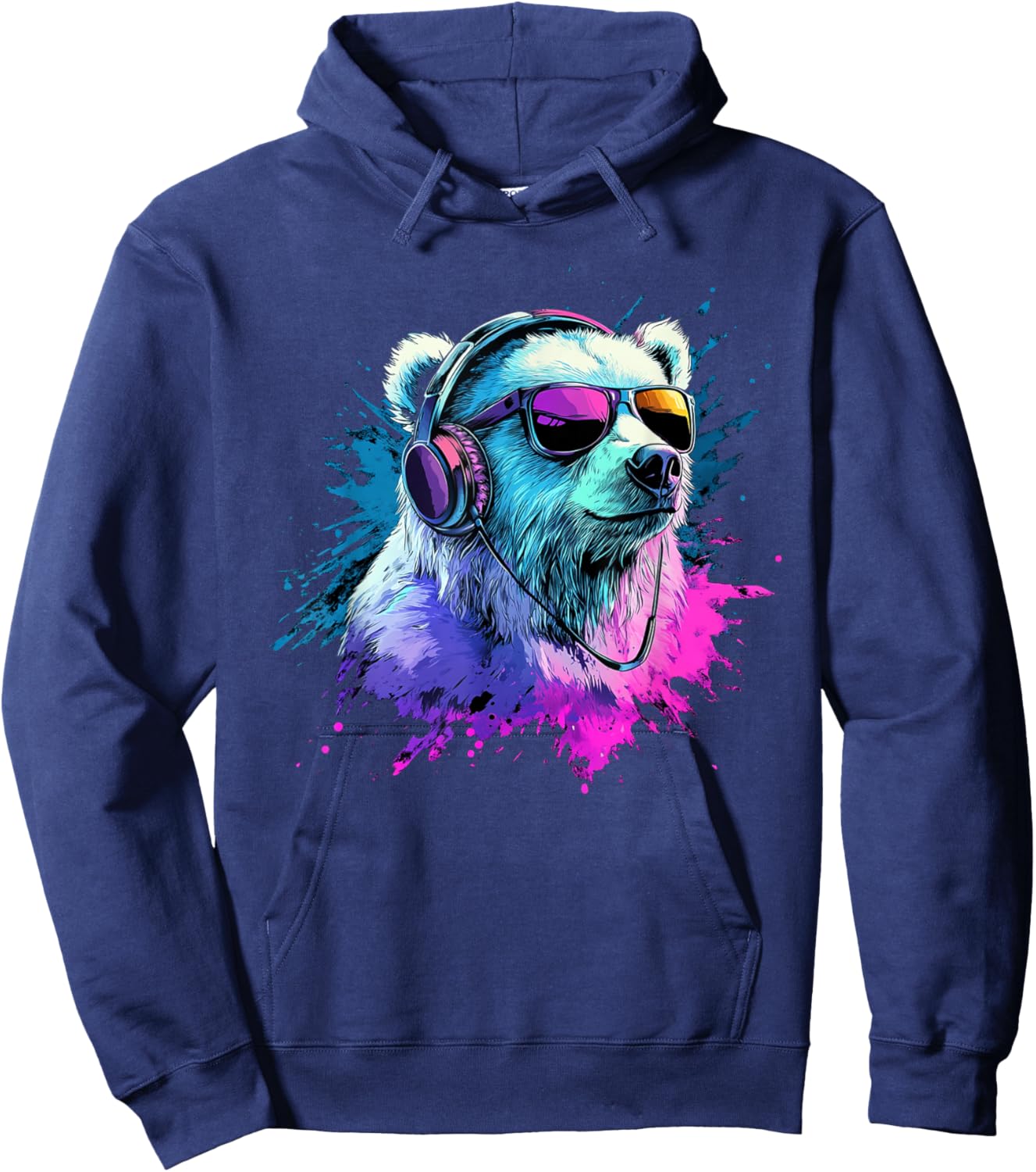 Polar Bear Colorful Music Headphones Artistic Polar Bears Hoodie - Hoodie | Navy