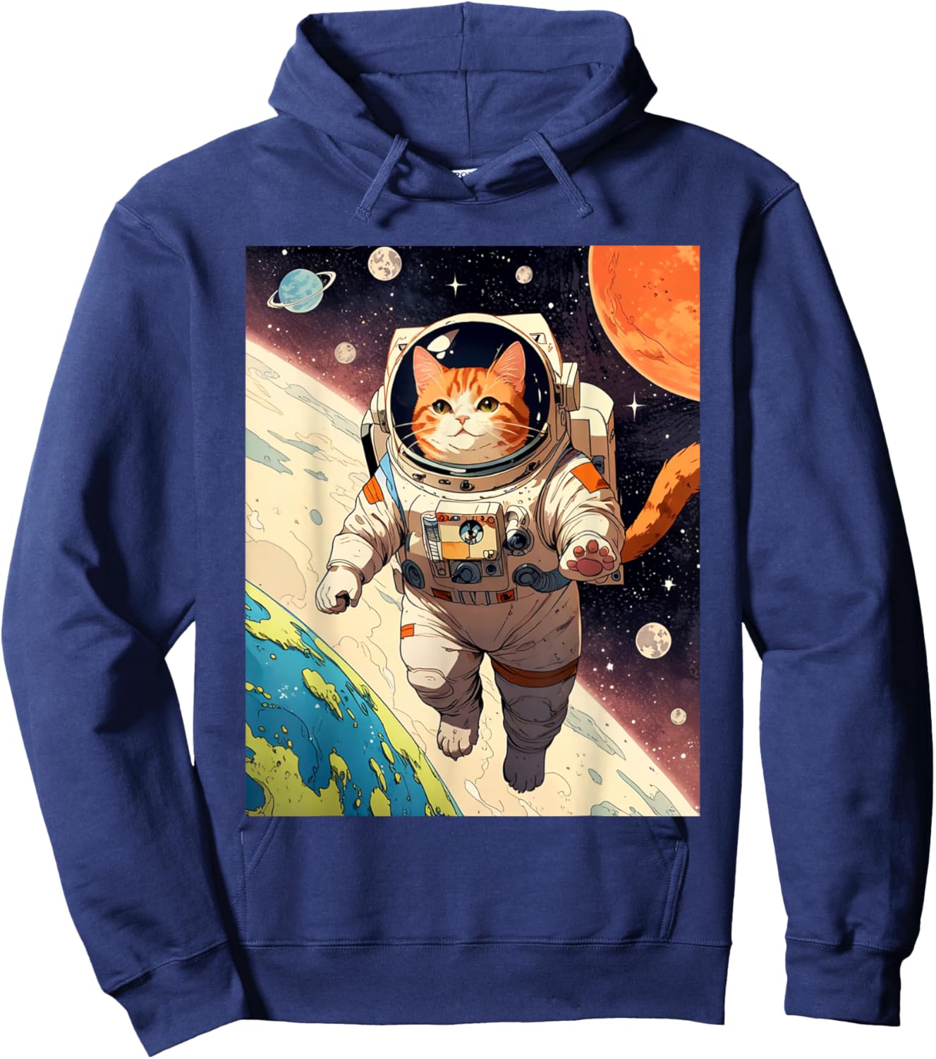 Astronaut Cat - Funny Space Cat Japanese Retro Kawaii Cute Hoodie - Hoodie | Navy