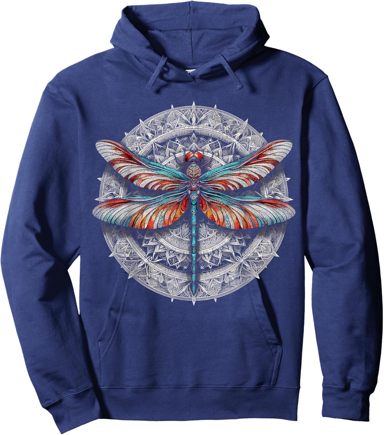 Colorful Mandala Dragonfly Hoodie - Hoodie | Navy