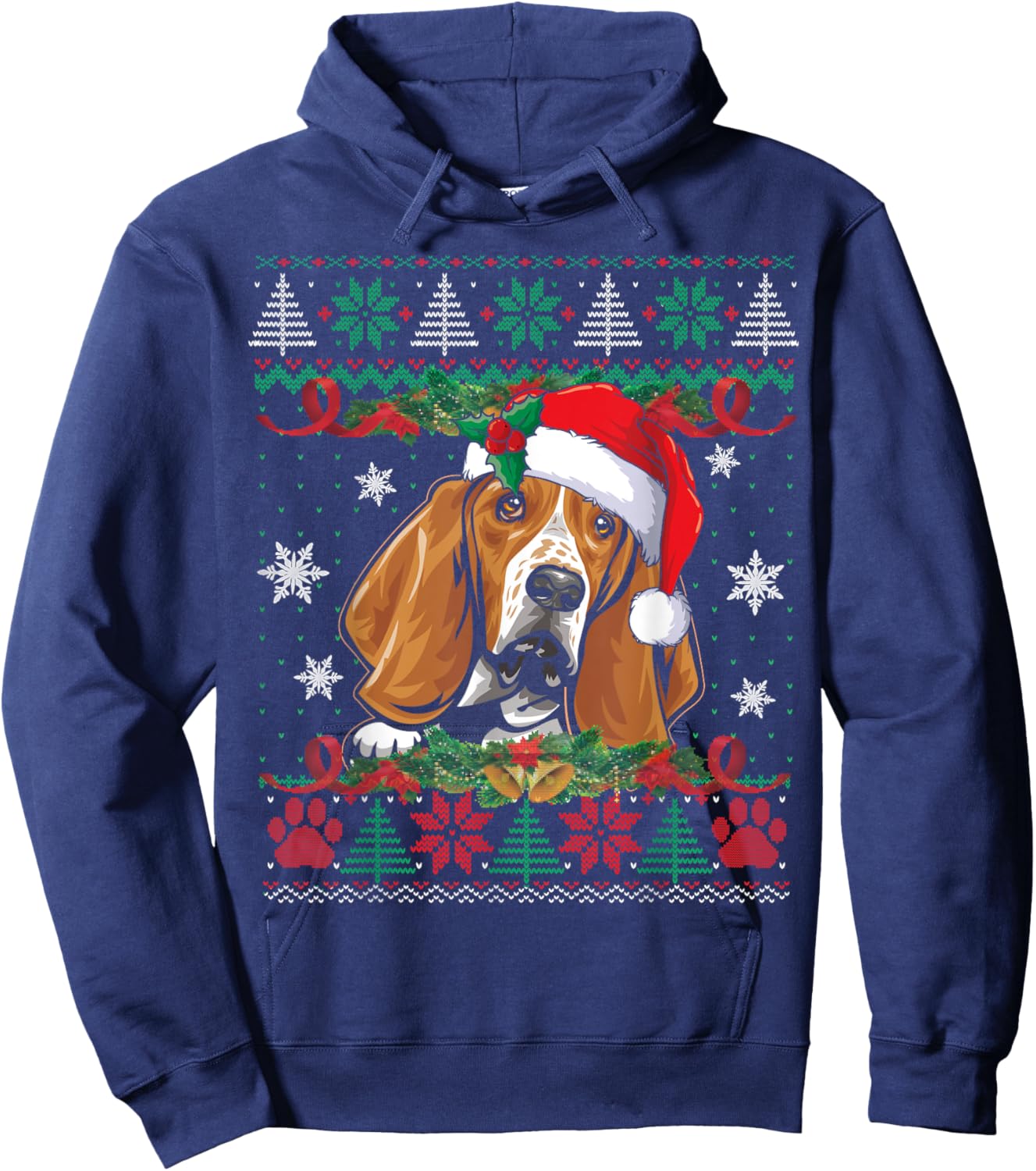 Basset Hound Christmas Ugly Sweater Funny Dog Lover Xmas Hoodie - Hoodie | Navy