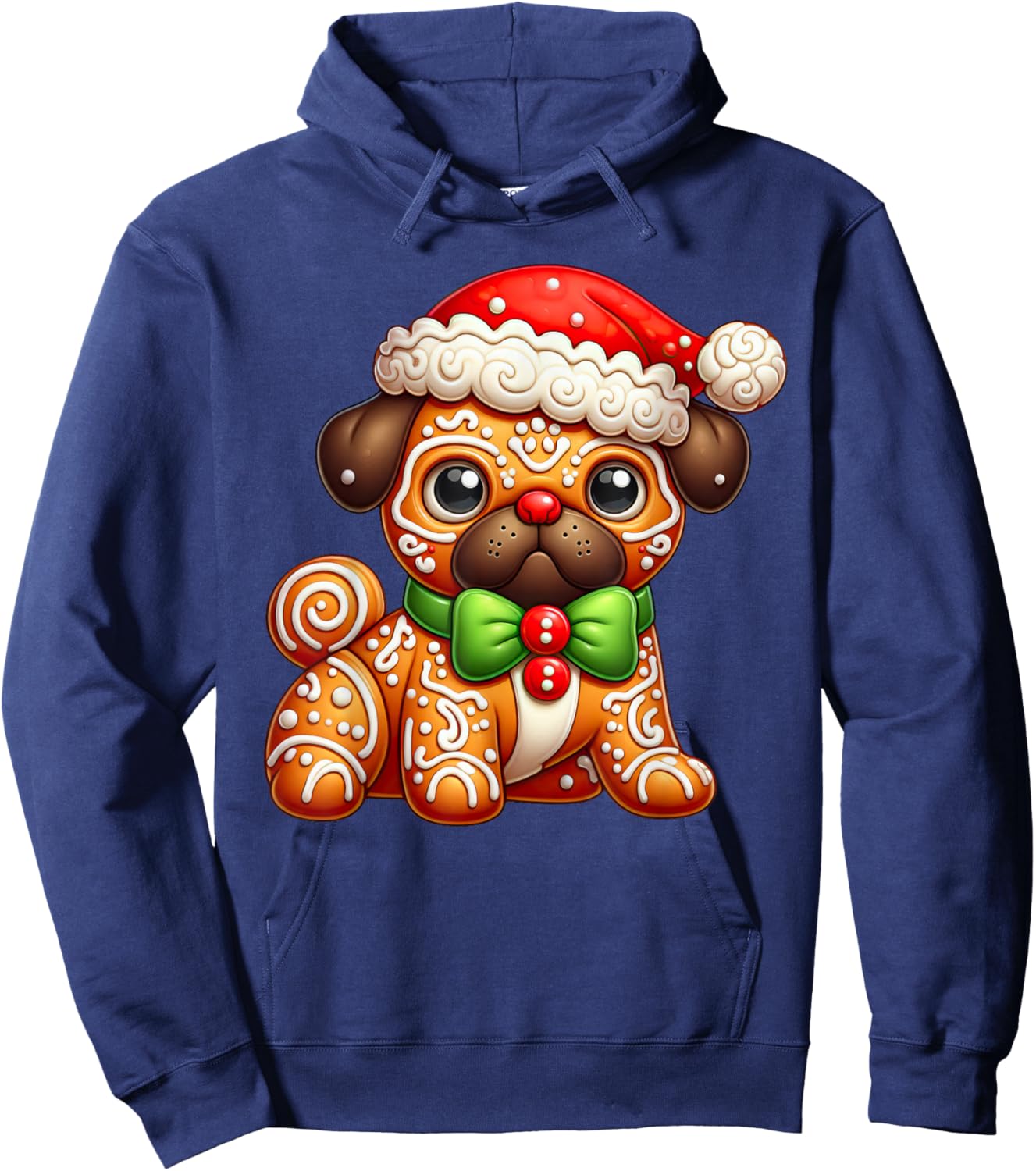 Funny Gingerbread Man Pug Christmas Kids Hoodie - Hoodie | Navy