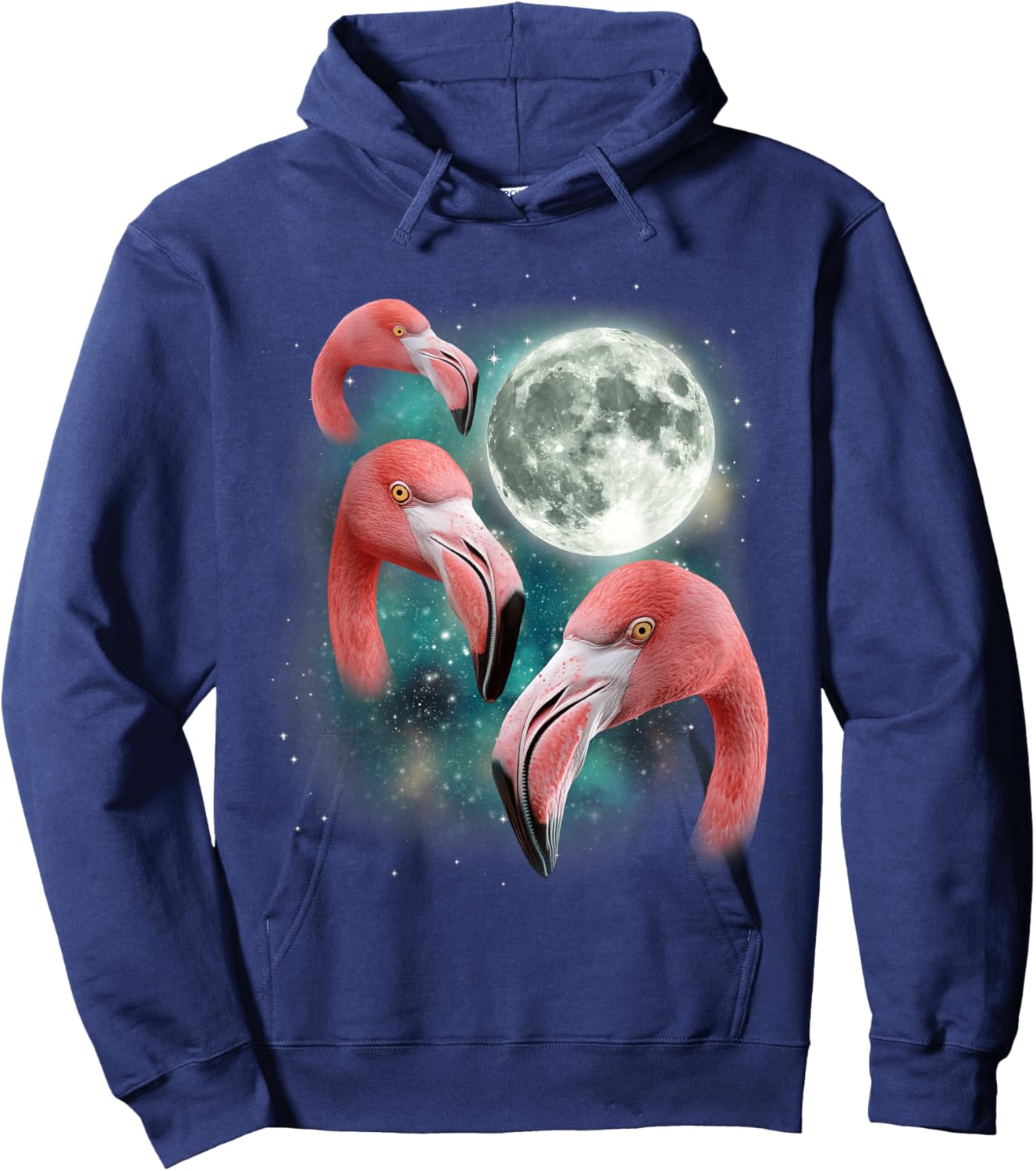 Three Flamingo Moon | Funny 3 Flamingos Bird Tropical Meme Hoodie - Hoodie | Navy