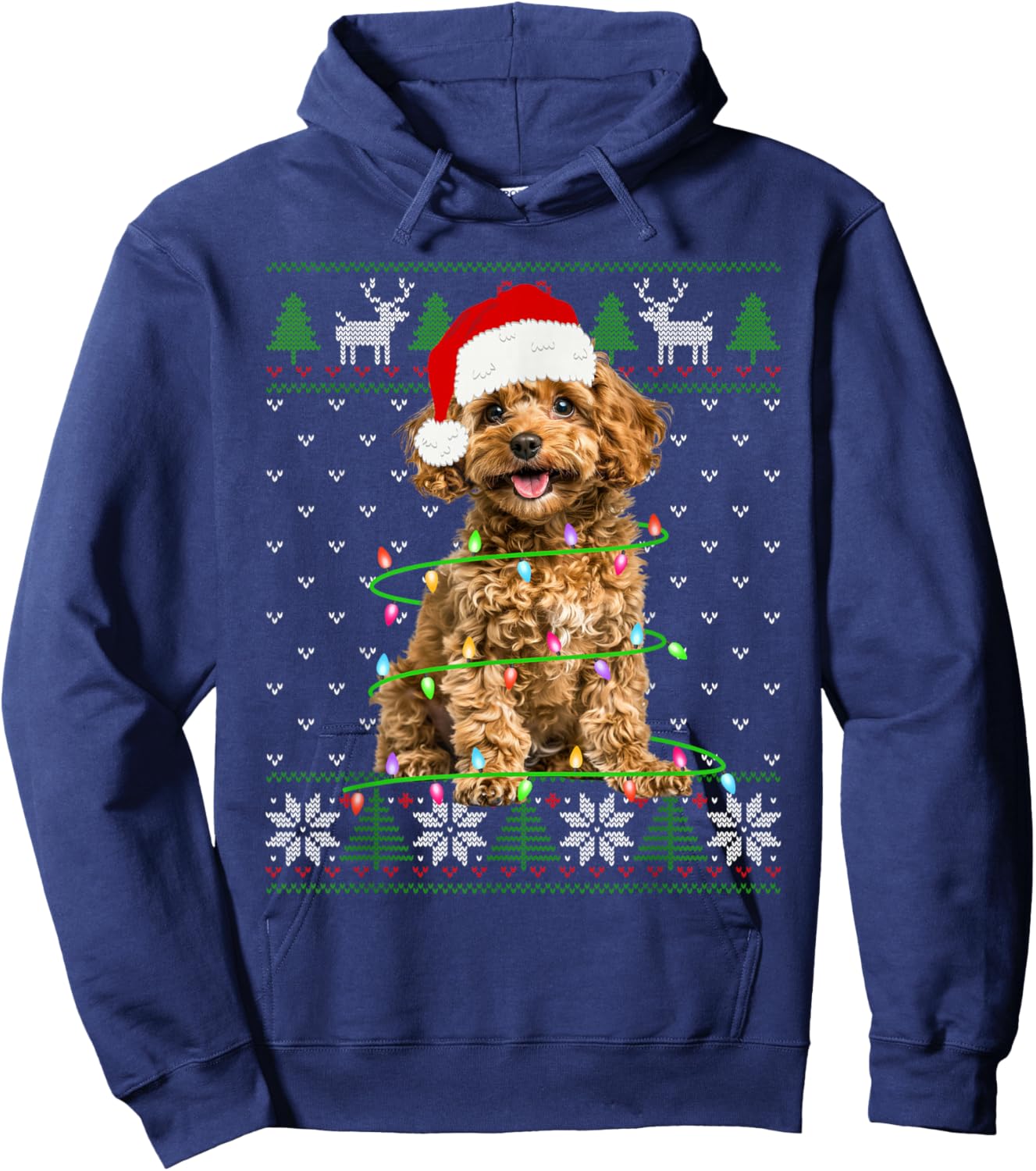 Poodle Dog Christmas Tree Lights Puppy Dog Lover Hoodie - Hoodie | Navy