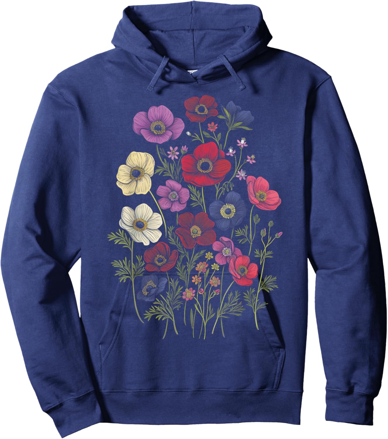 Vintage Botanical Anemone Flower Girl Cute Floral Plant Mom Hoodie - Hoodie | Navy